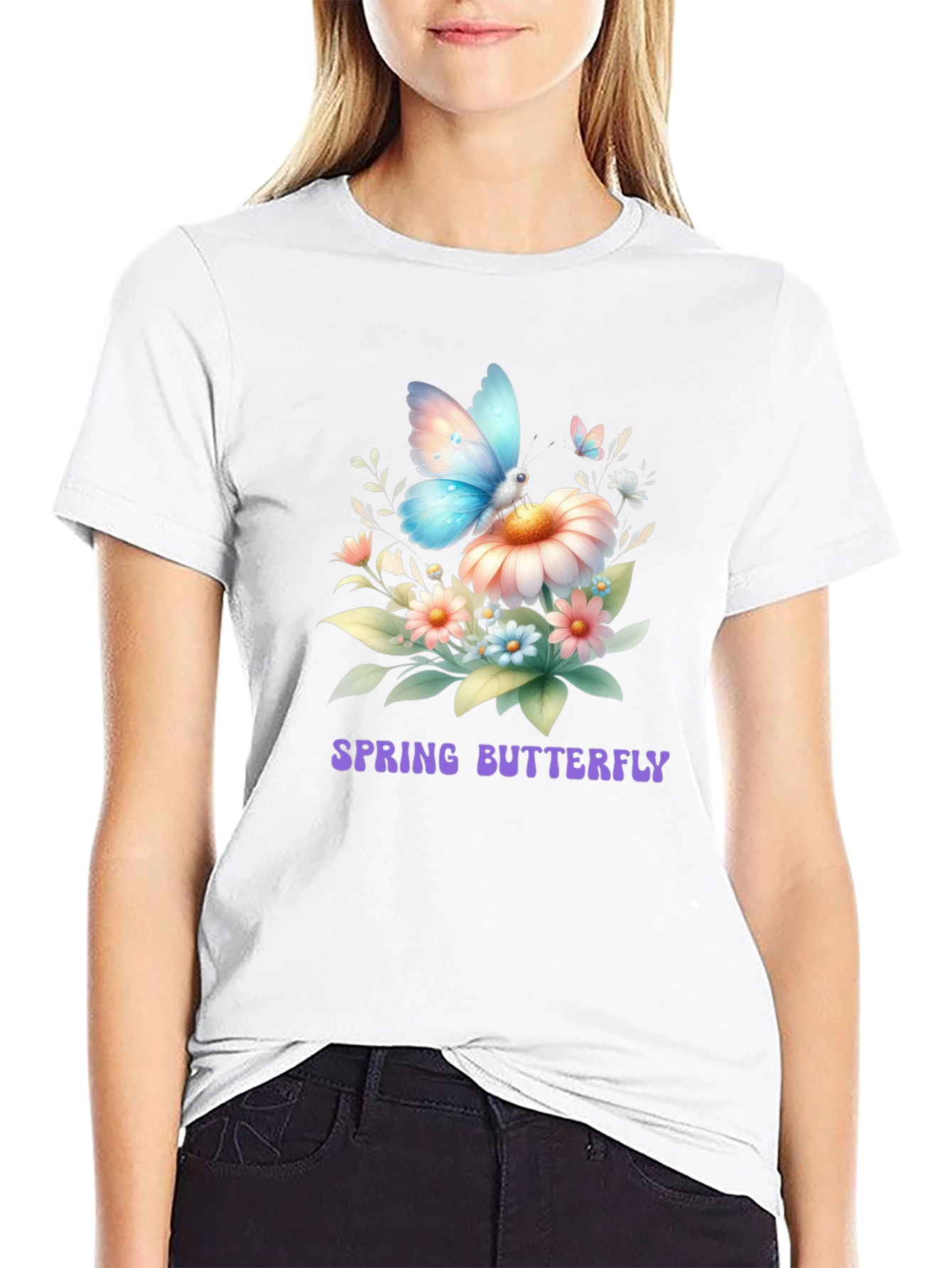 Black Spring Butterfly Graphic T-Shirt view 9