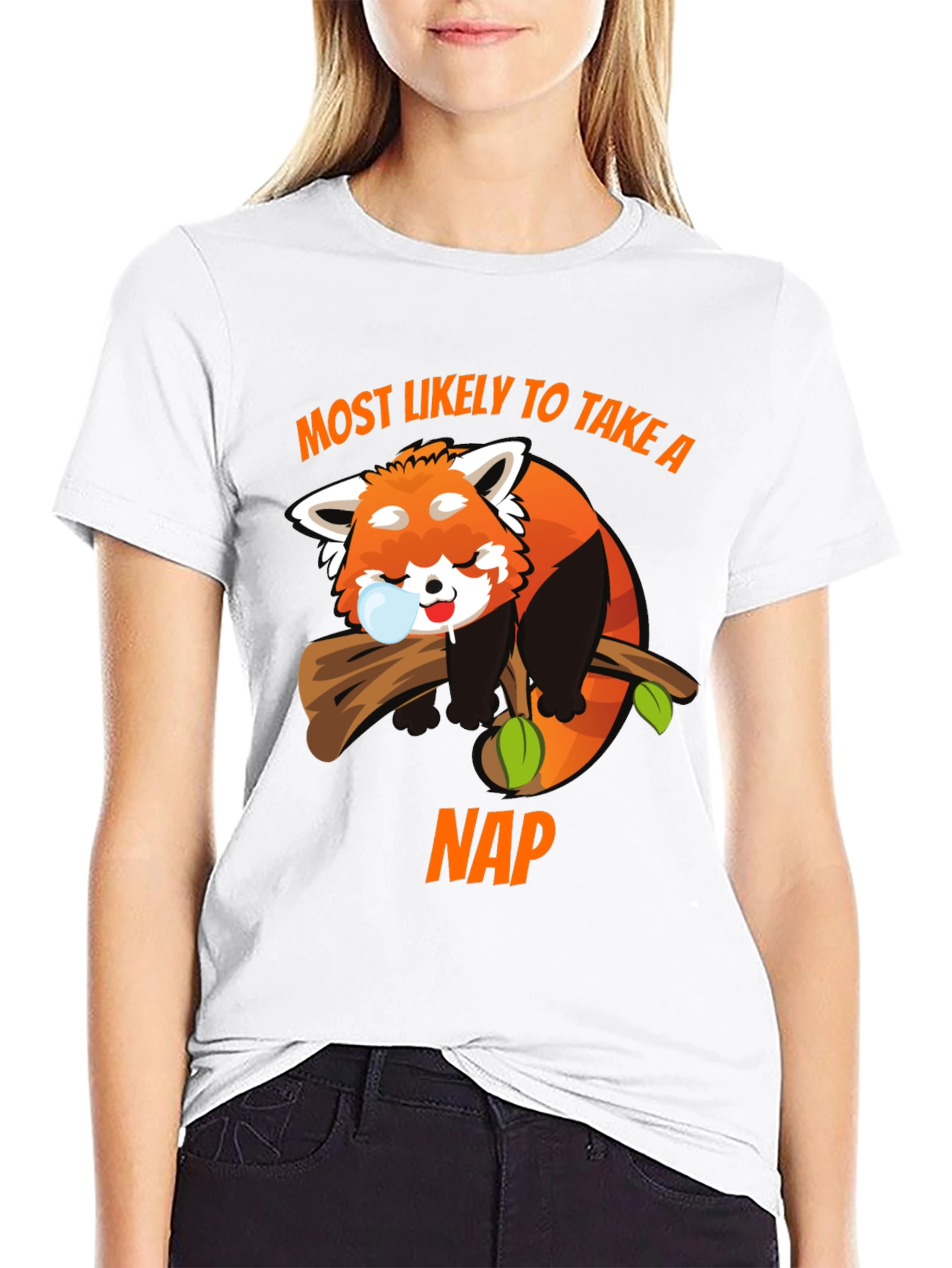 Black Funny Red Panda Nap T-Shirt view 9