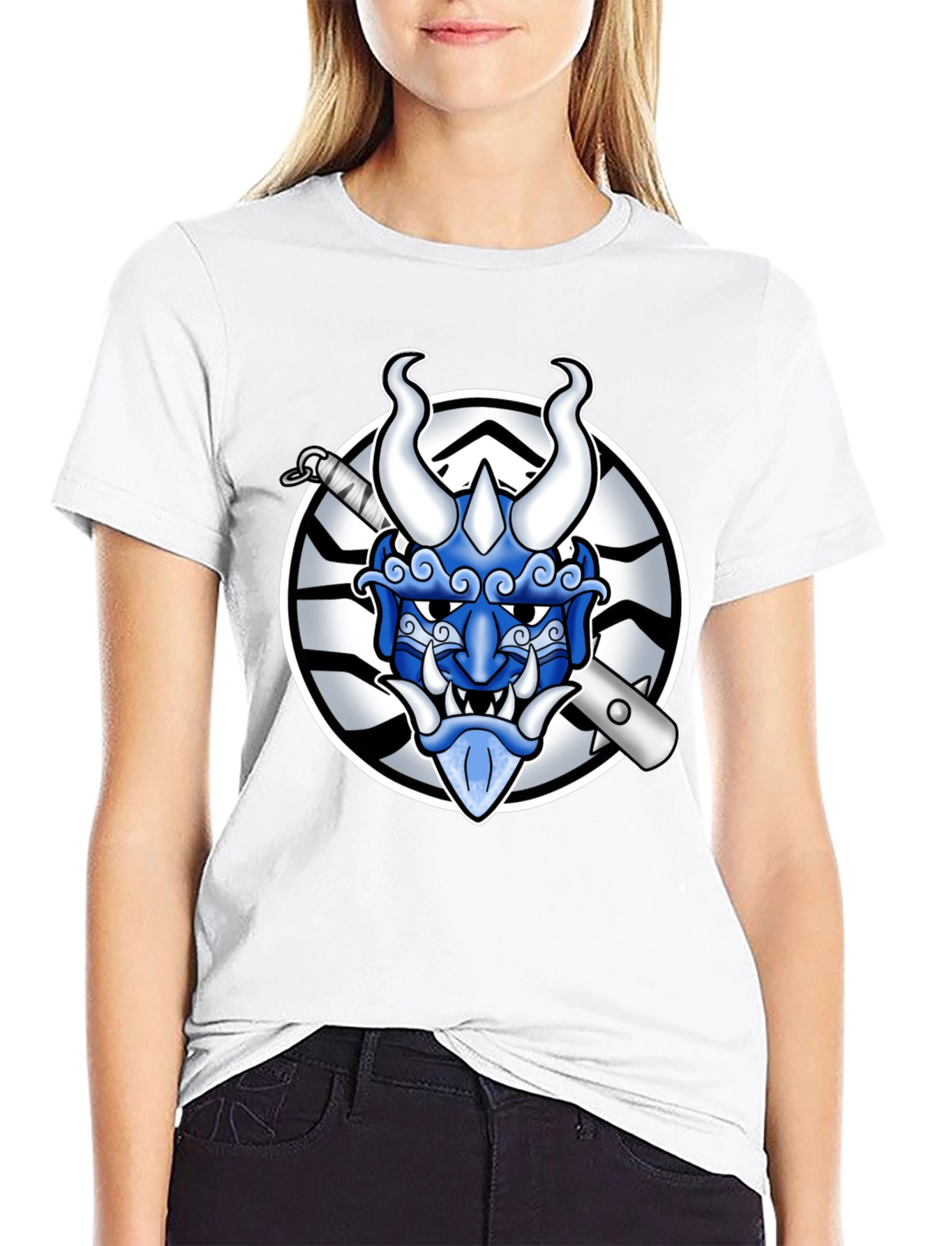 Black Black T-Shirt with Oni Mask Graphic view 9