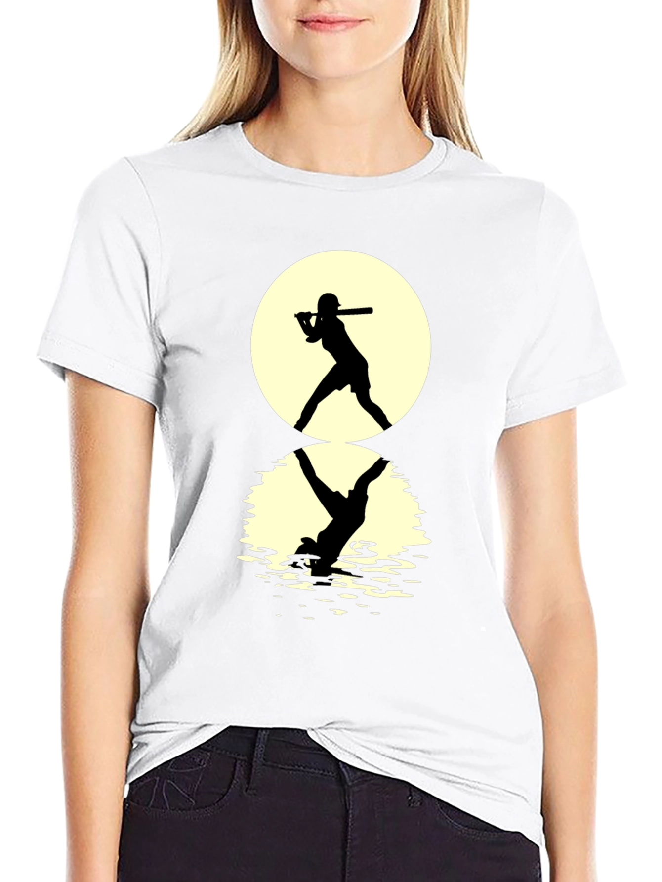 Black Baseball Silhouette T-Shirt: Moonlit Reflection Tee view 9