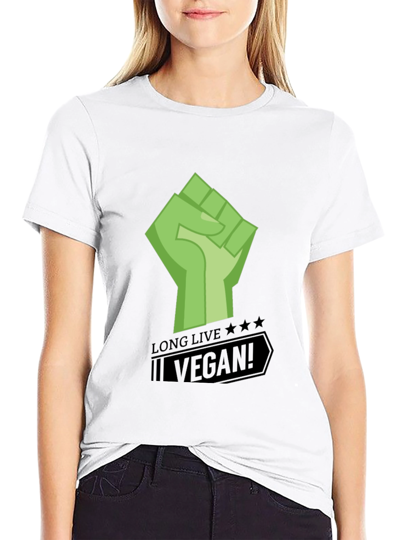 Black Long Live Vegan Graphic Print Black T-Shirt view 9