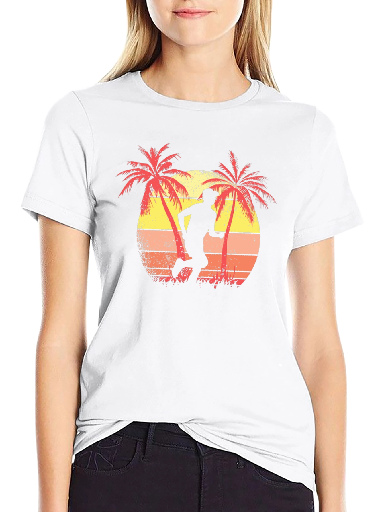 Black Retro Runner T-Shirt - Palm Tree Sunset Design view 9