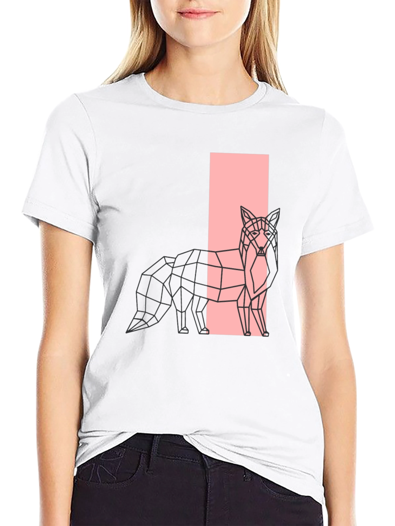 Black Geometric Fox Graphic Black T-Shirt view 9
