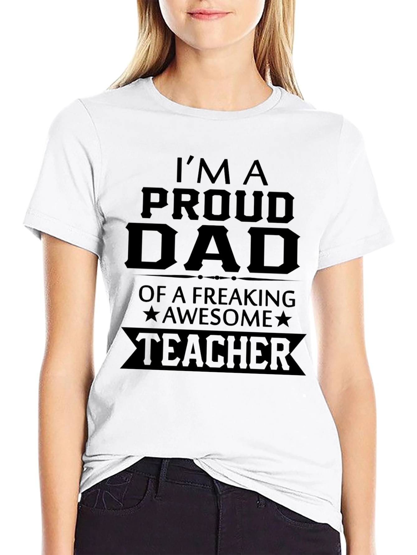 Black Proud Dad of Awesome Teacher T-Shirt view 9