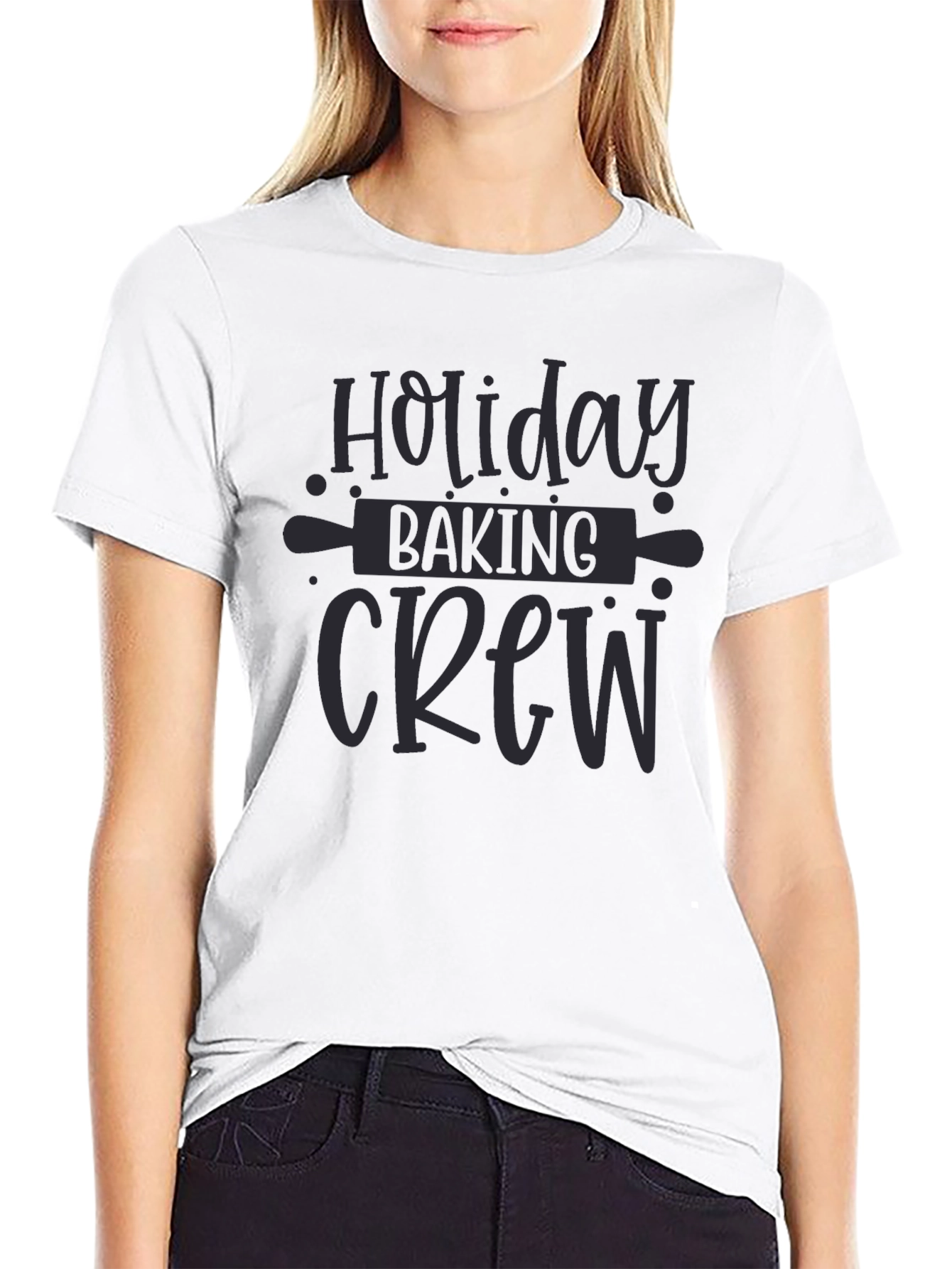 Black Holiday Baking Crew Graphic Tee - Unisex Black T-Shirt view 9