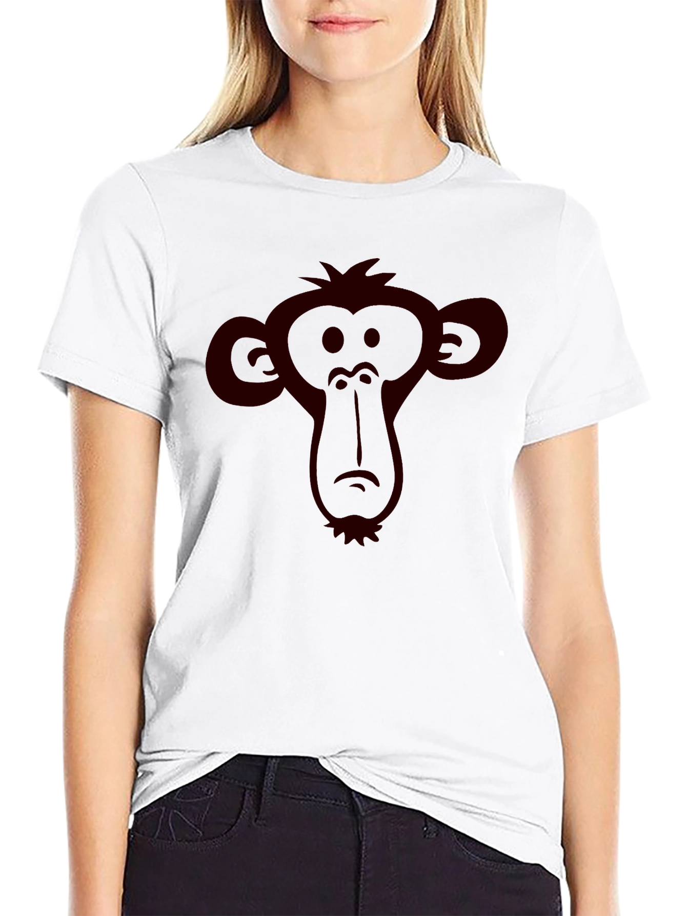 Black Monkey Face Graphic Tee - Black Crew Neck T-Shirt view 9