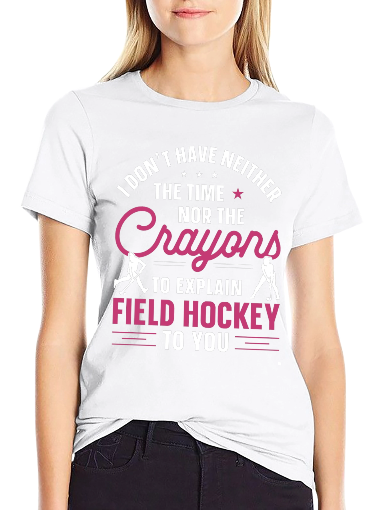 Black Funny Field Hockey T-Shirt - No Time, No Crayons view 9