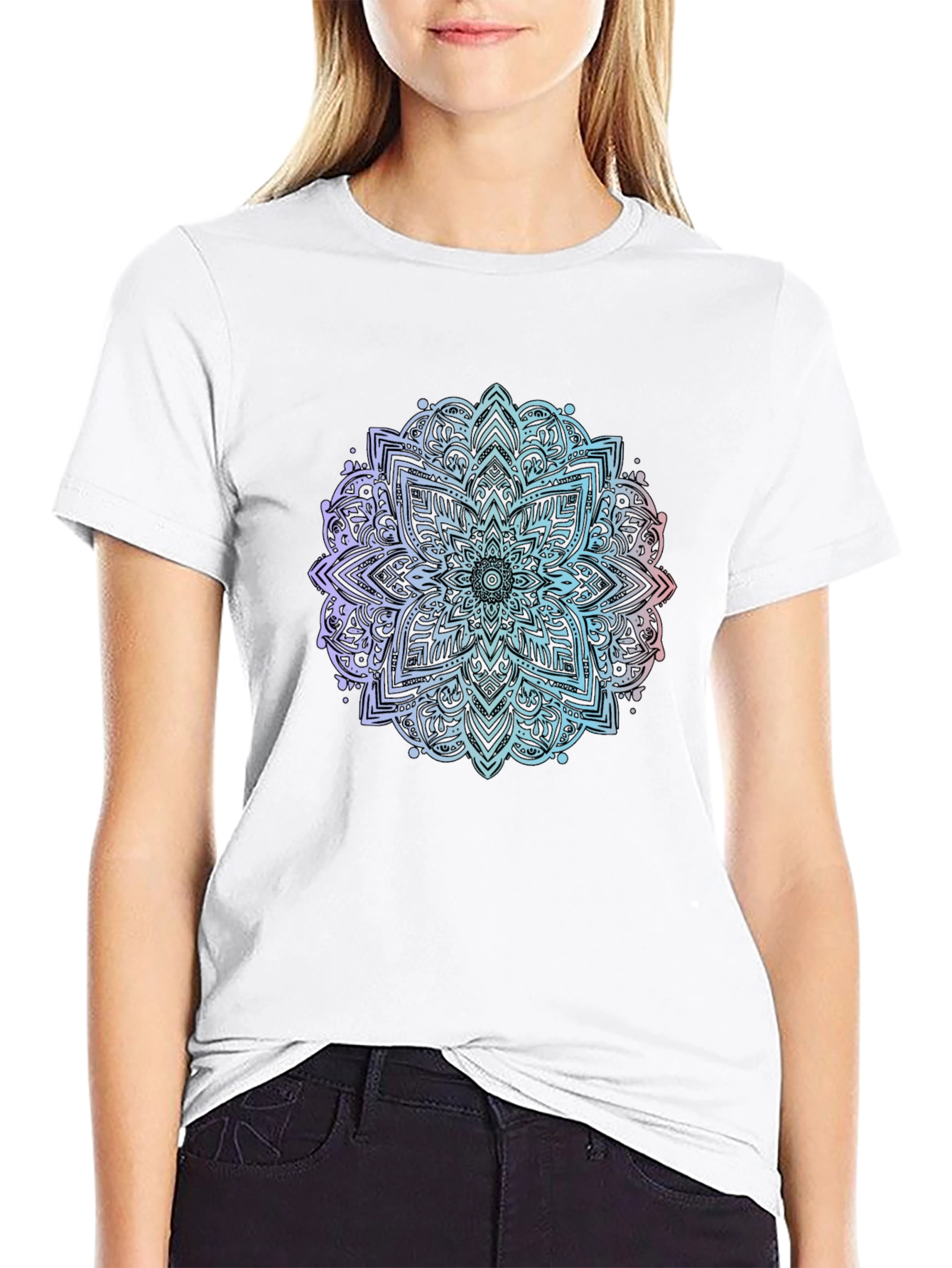 Black Mandala Print Black T-Shirt view 9