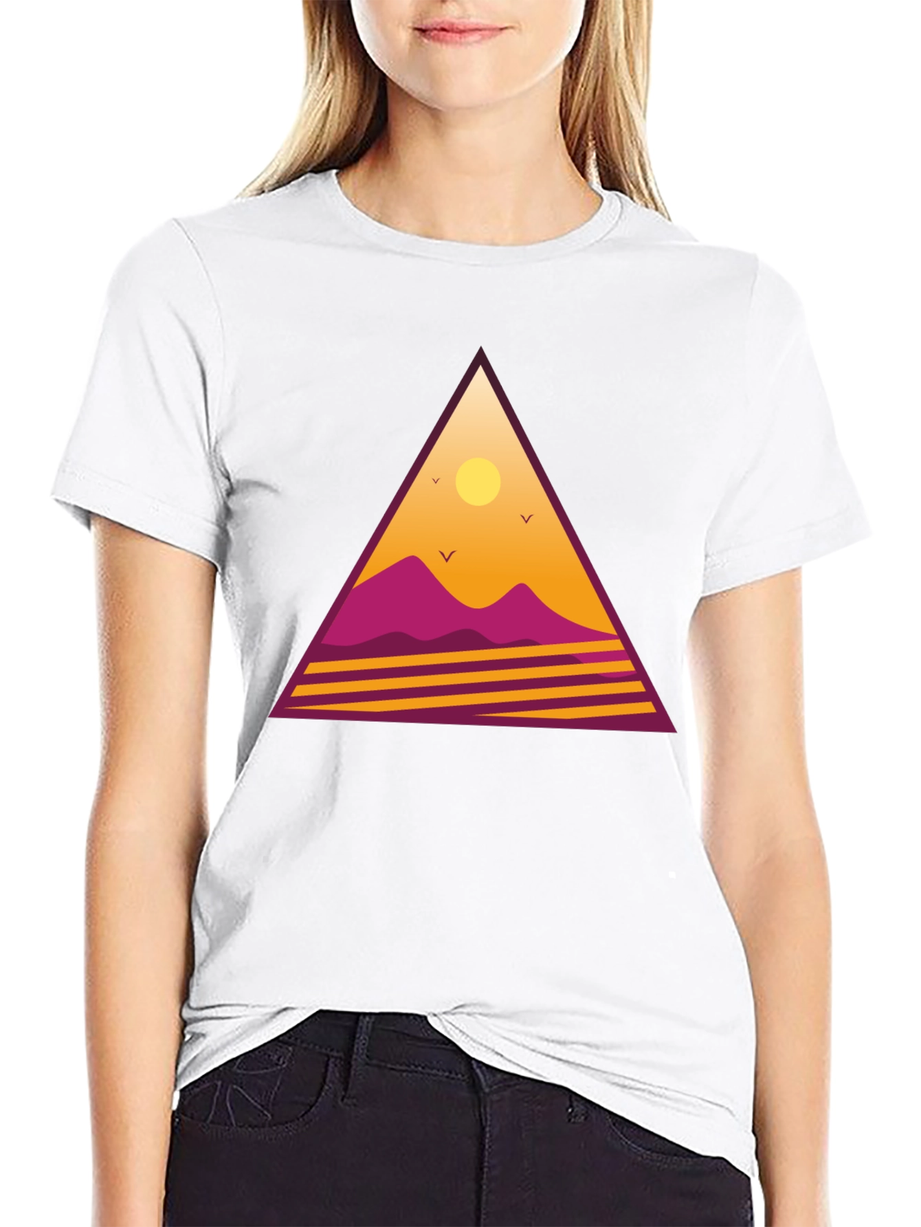 Black Retro Sunset Triangle Graphic Tee - Black view 9