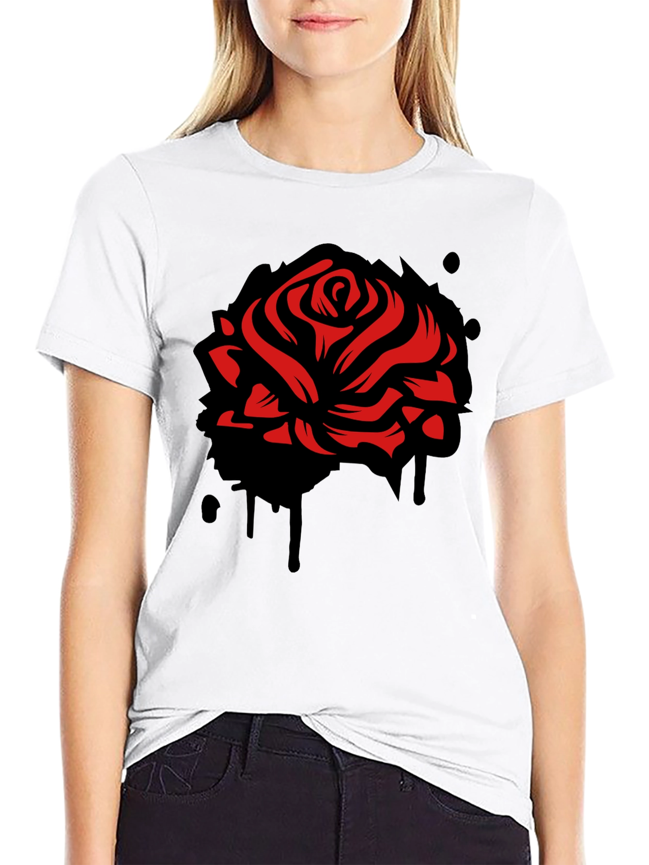 Black Red Rose Graphic Black T-Shirt view 9