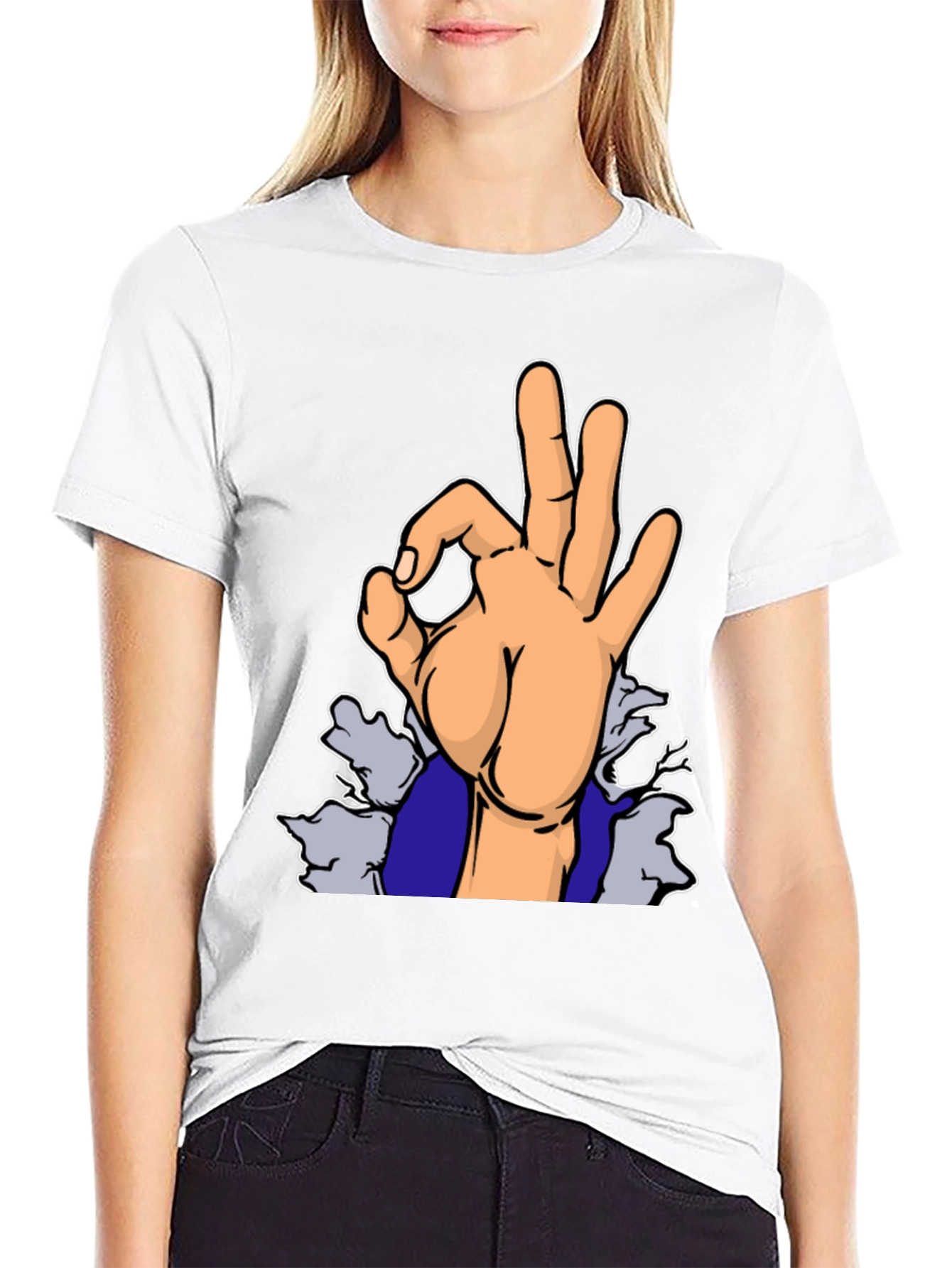 Black "OK" Hand Gesture Graphic T-Shirt view 9