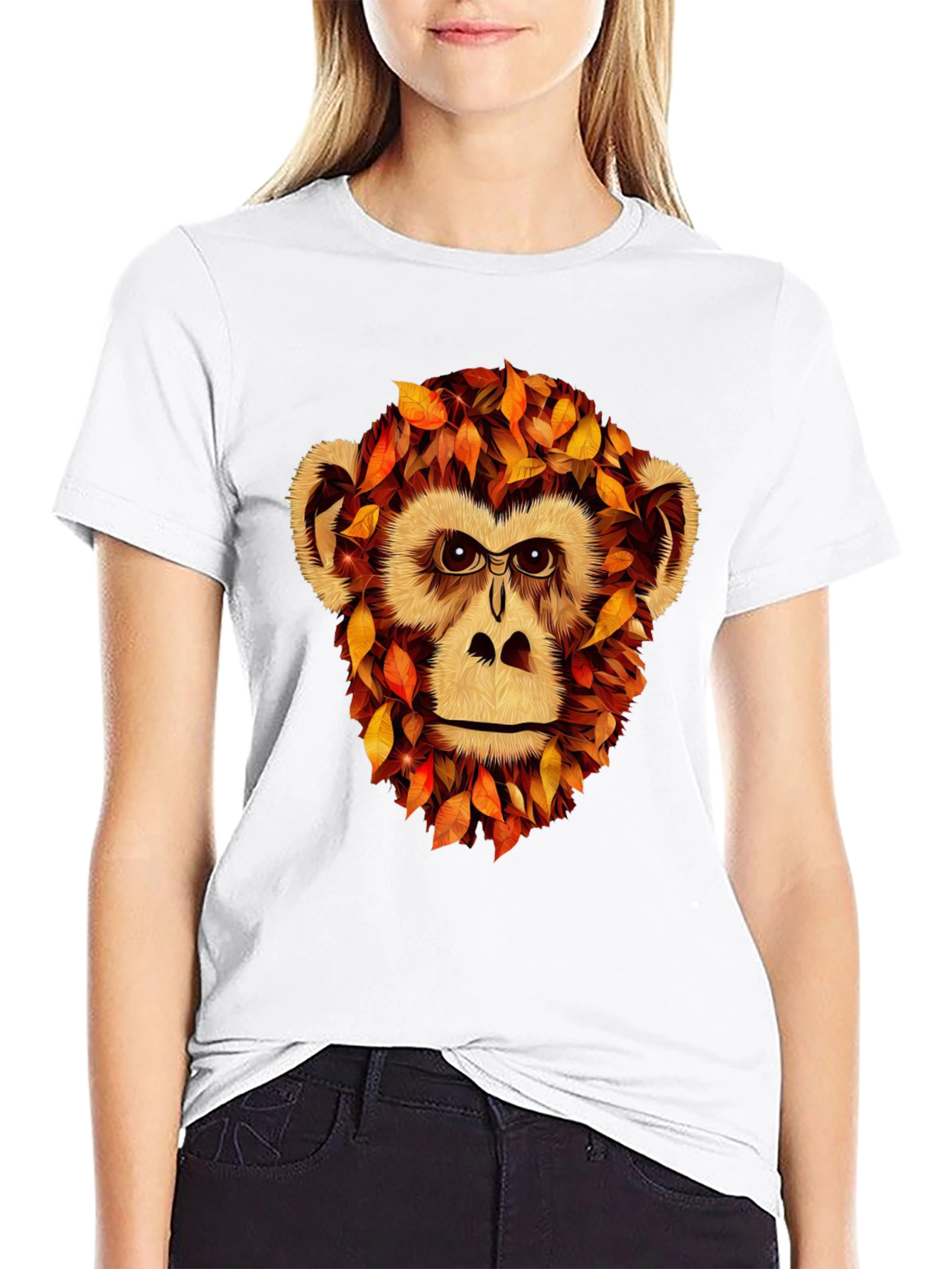 Black Autumn Monkey Graphic T-Shirt - Unique Fall Apparel view 9