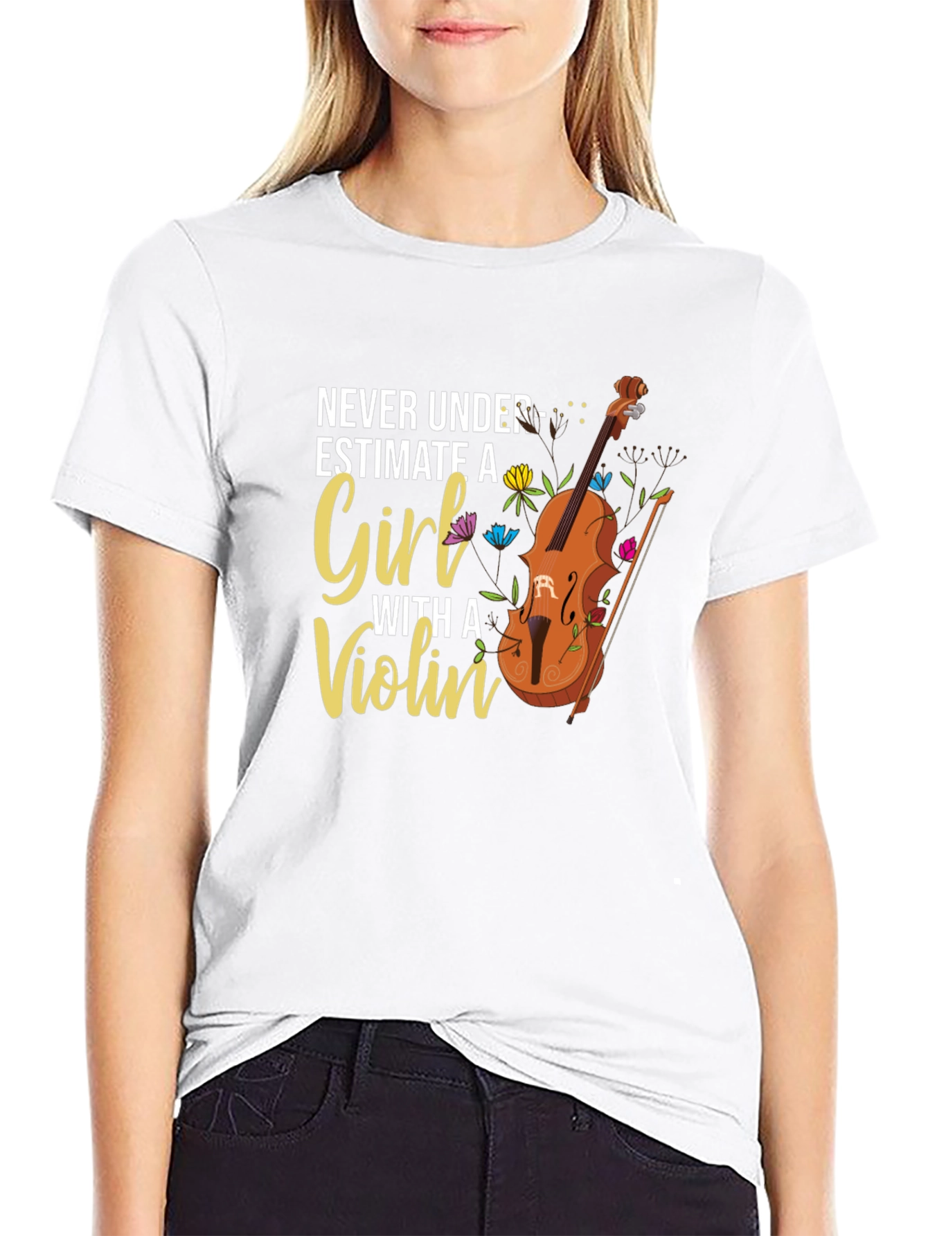 Black Never Underestimate A Girl With a Violin Graphic T-Shirt view 9