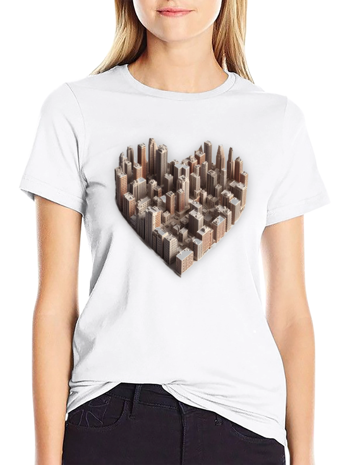 Black Heart Shaped Cityscape Graphic Tee - Urban Love T-Shirt view 9