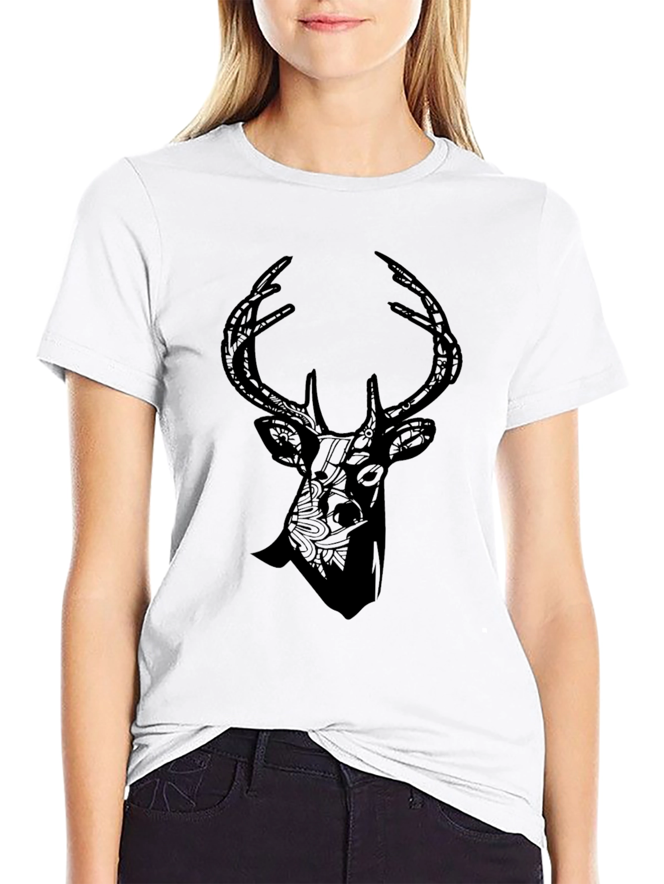 Black Deer Graphic Print Tee - Stylish Black T-Shirt view 9