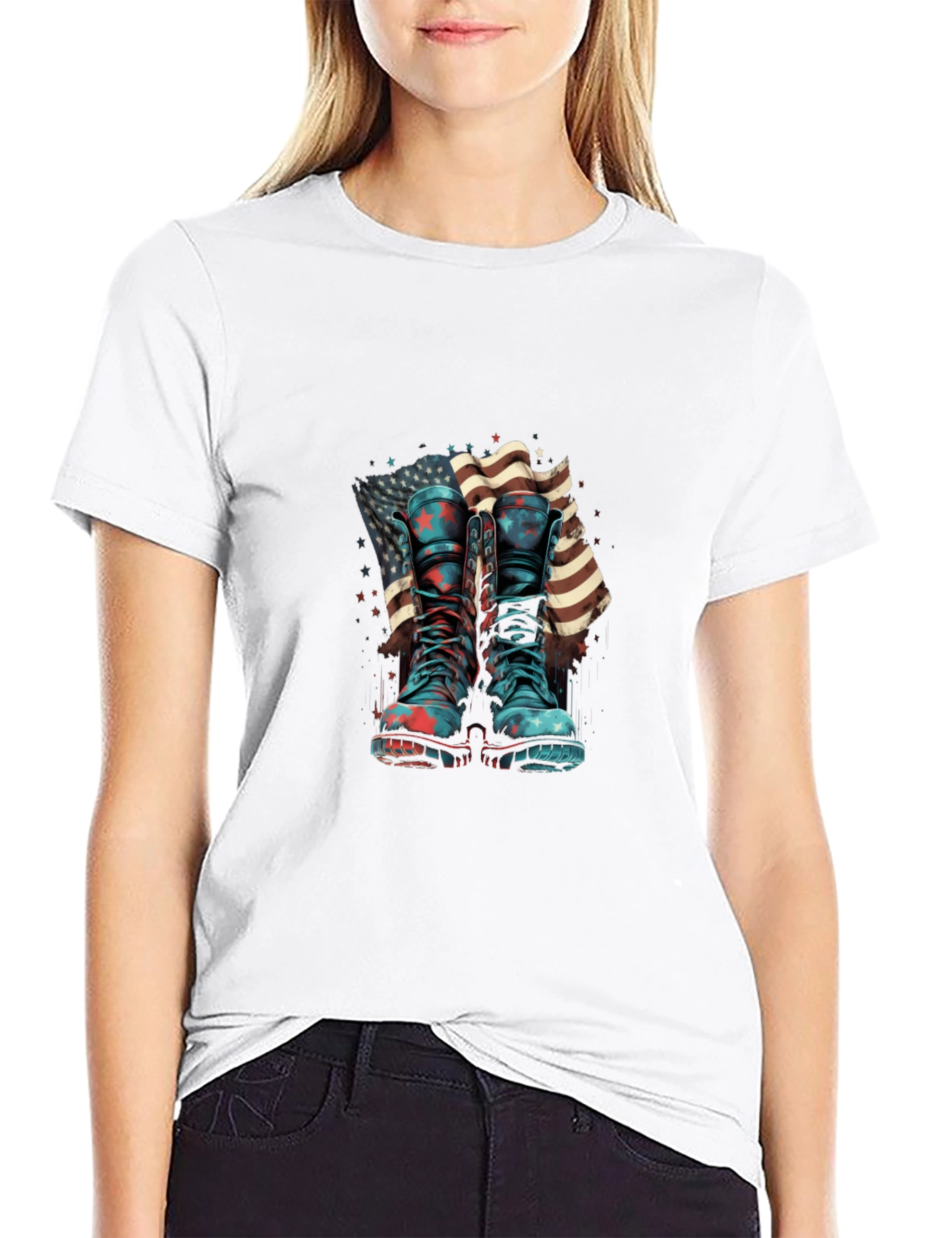Patriotic Boots & Flag Graphic T-Shirt - 9