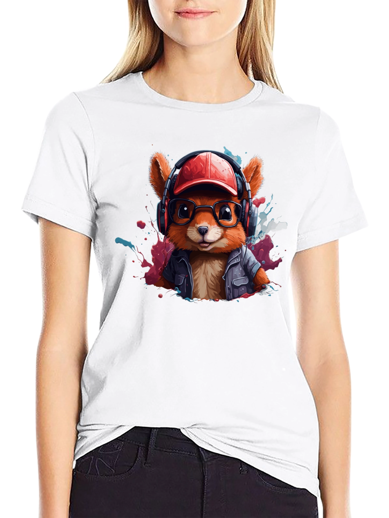 Black Stylish Squirrel Graphic T-Shirt - Trendy Urban Design view 9