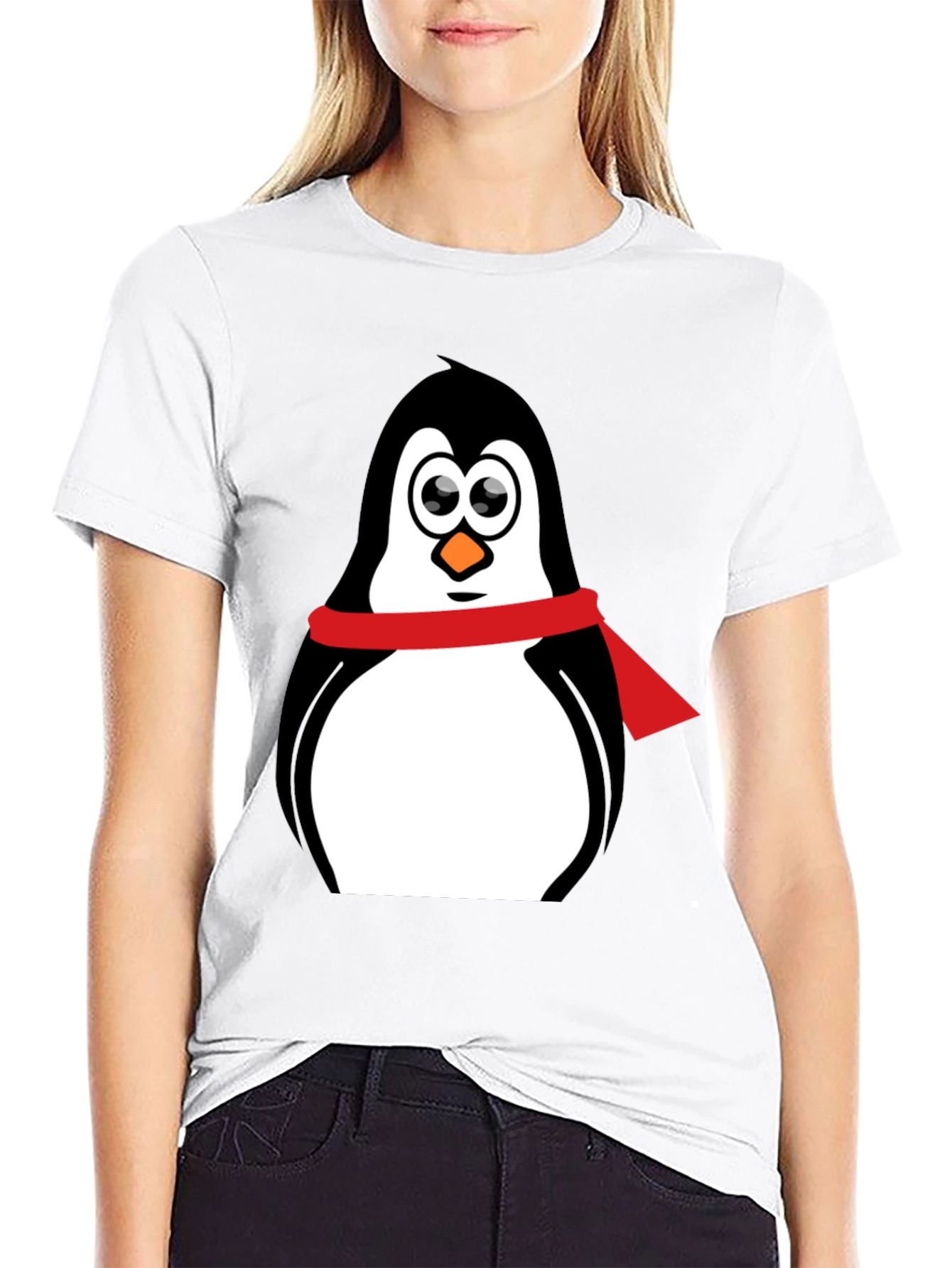 Black Penguin Graphic Tee - Cartoon Penguin with Scarf view 9