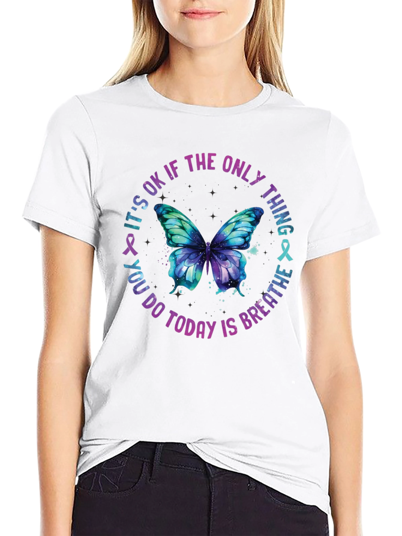 Black Breathe Butterfly Graphic Tee - Mental Health Awareness Shirt view 9