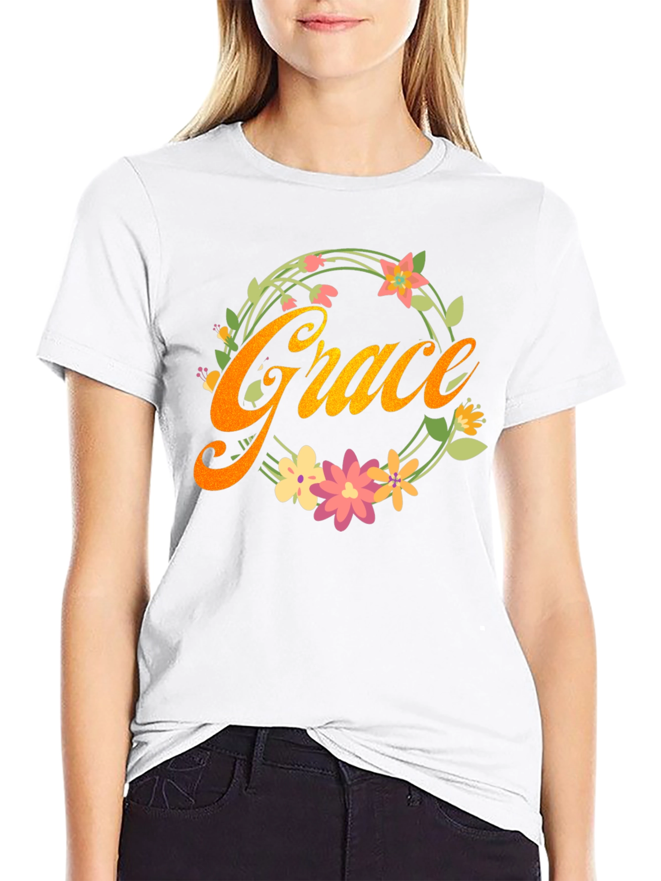 Black Grace Floral Wreath Graphic Tee - Stylish Comfort view 9