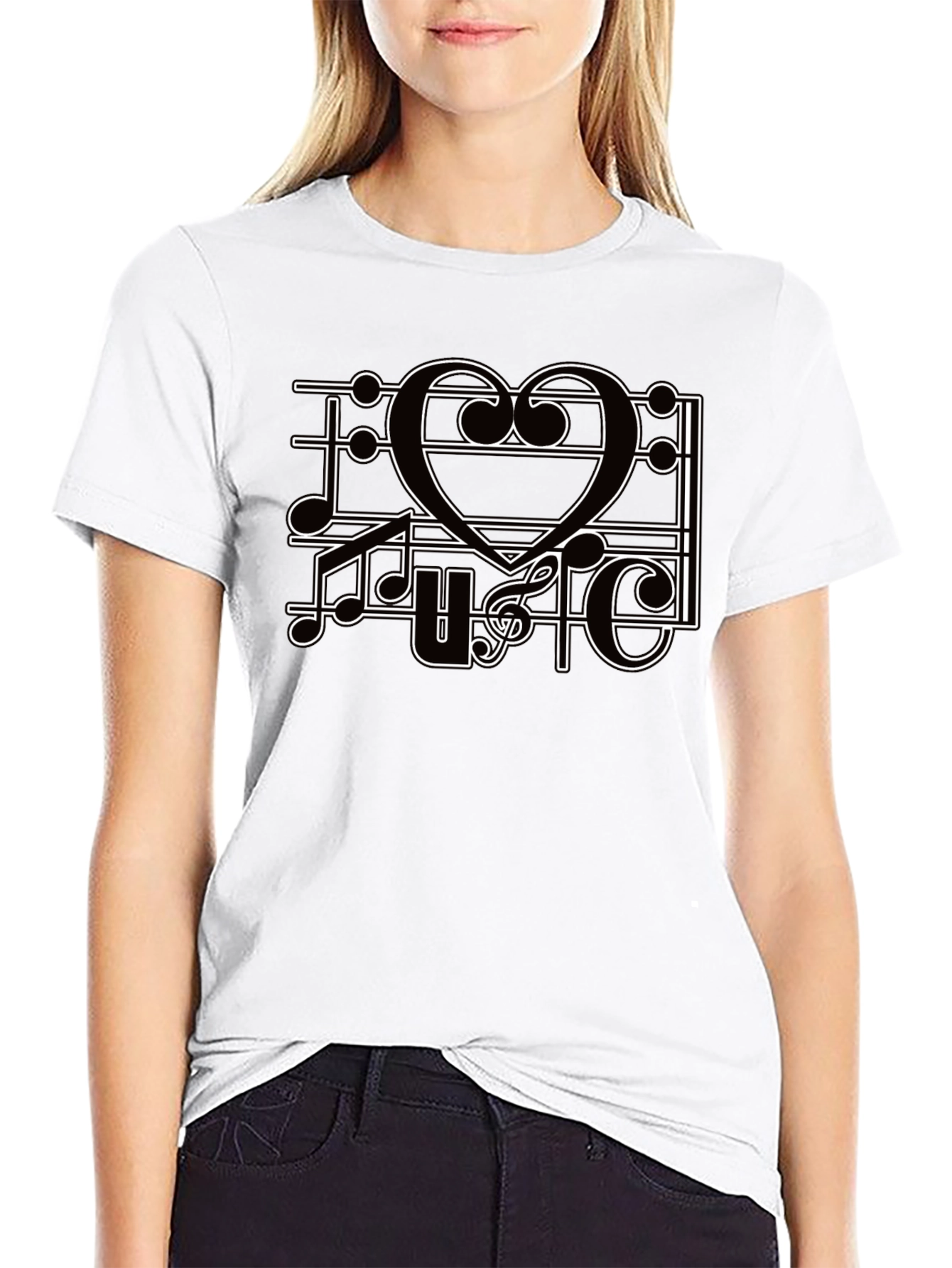 Black Music Heart T-Shirt, Men's Black Tee, Graphic Print view 9