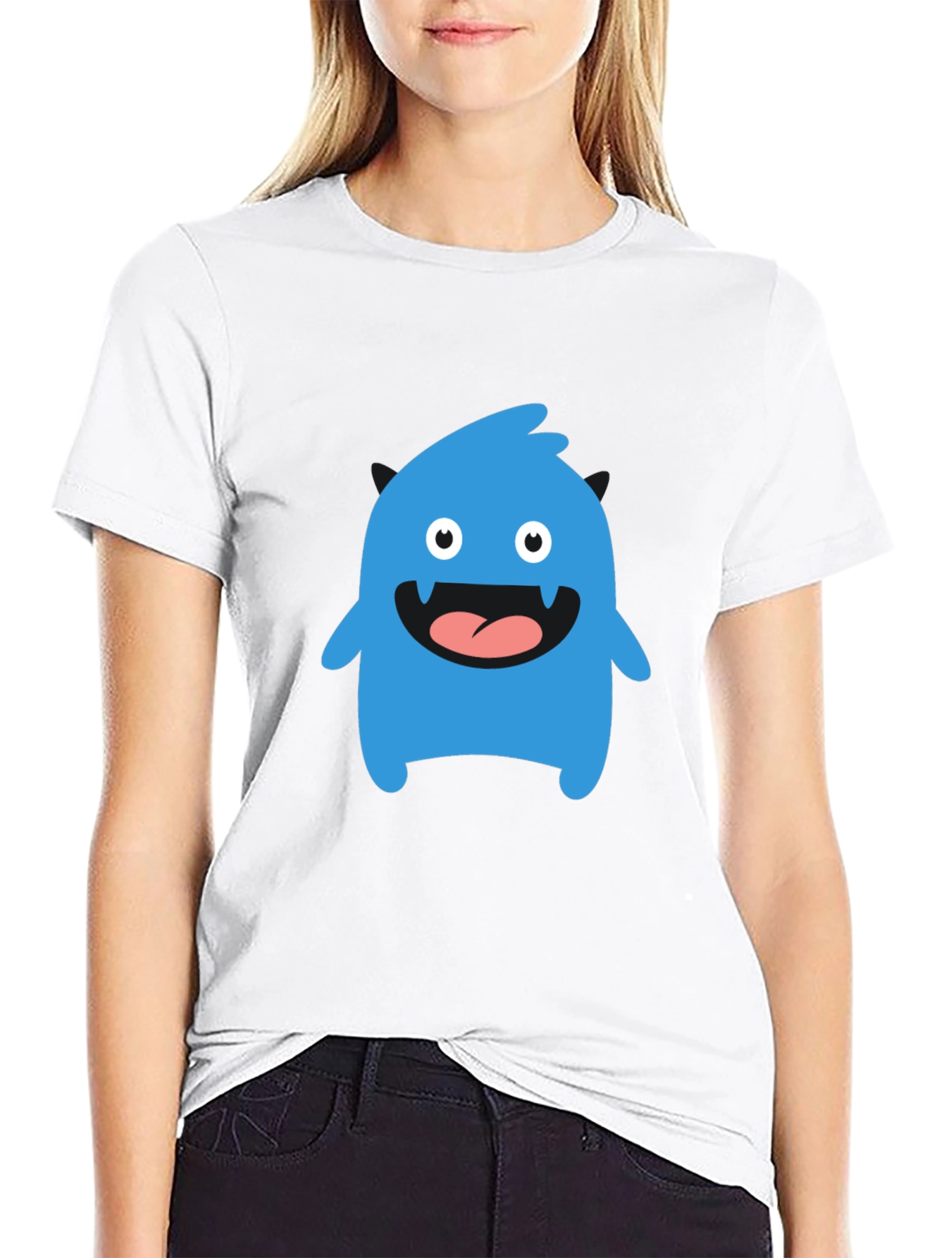 Black Fun Blue Monster Graphic Tee - Black Cotton T-Shirt view 9