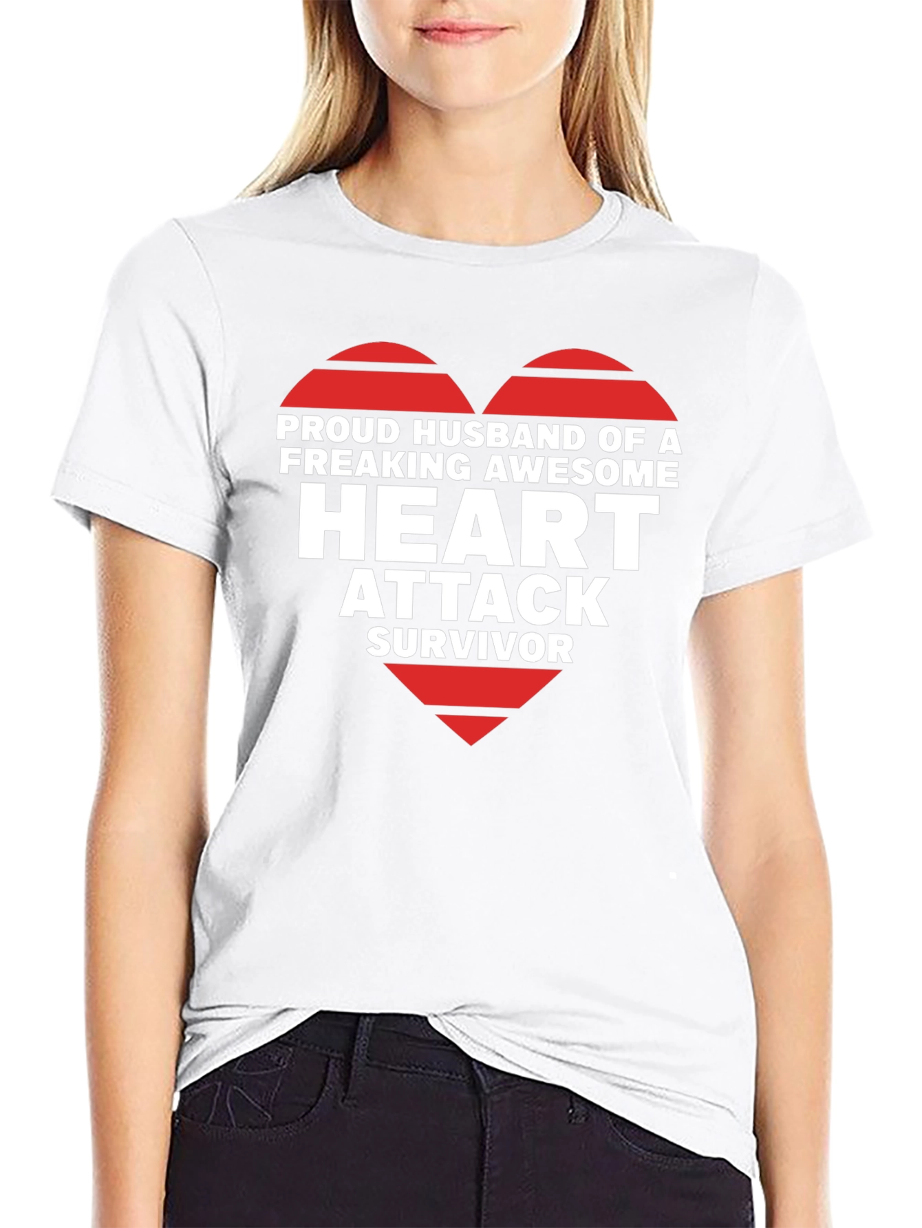 Black Proud Husband Heart Attack Survivor Graphic Tee view 9