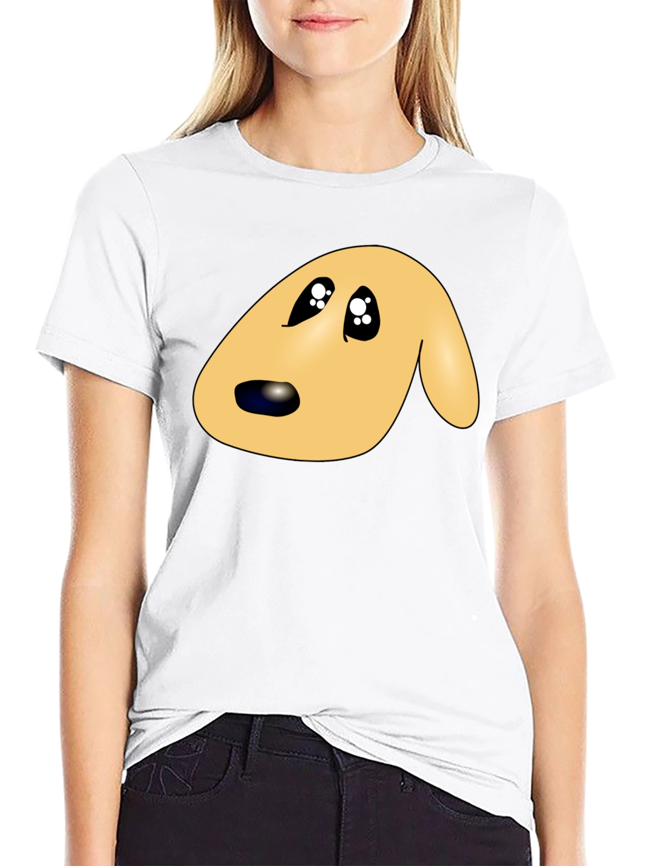 Black Cute Cartoon Dog Face Black T-Shirt view 9
