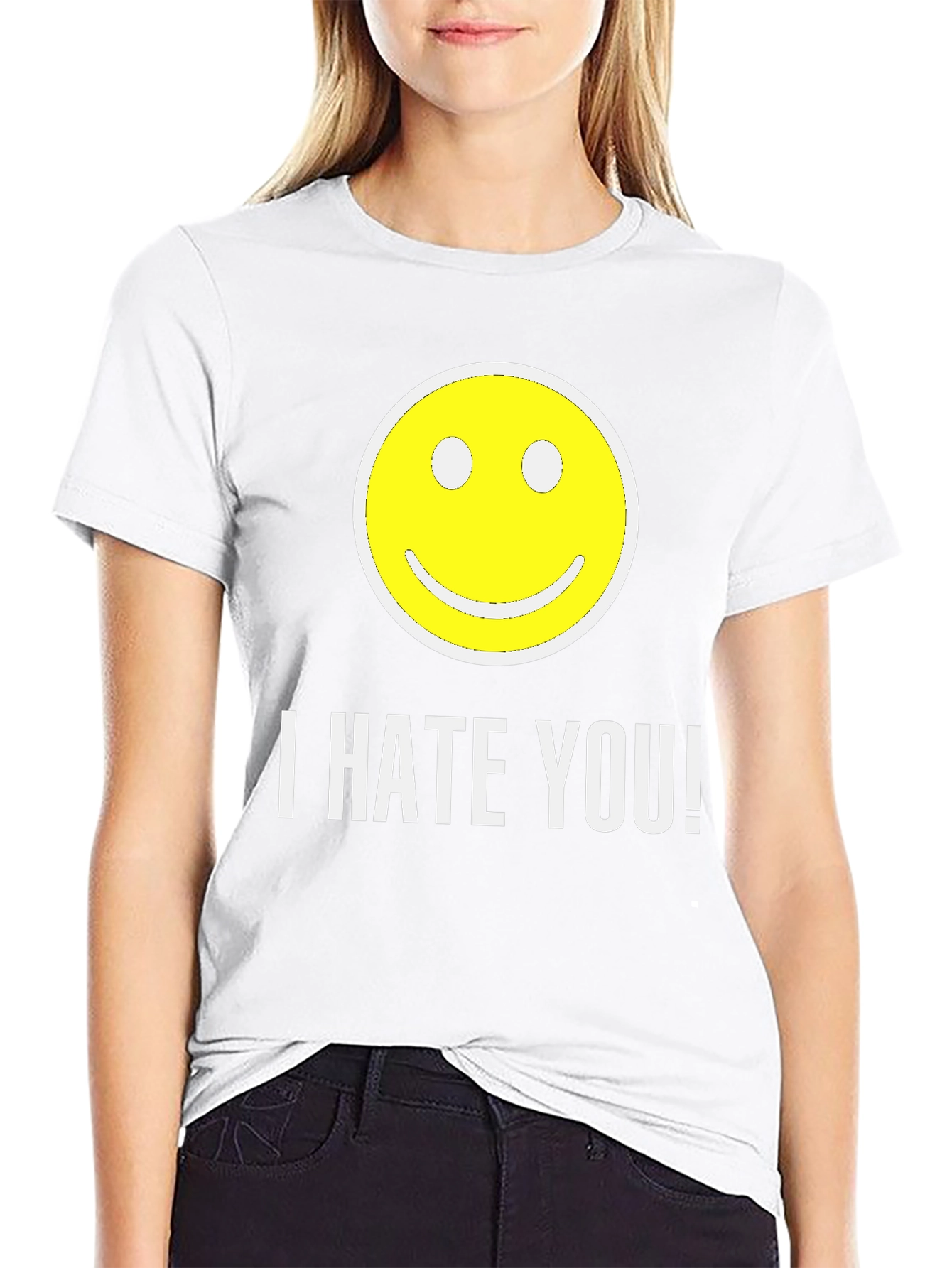 Black I HATE YOU! Smiley Face Graphic T-Shirt view 9