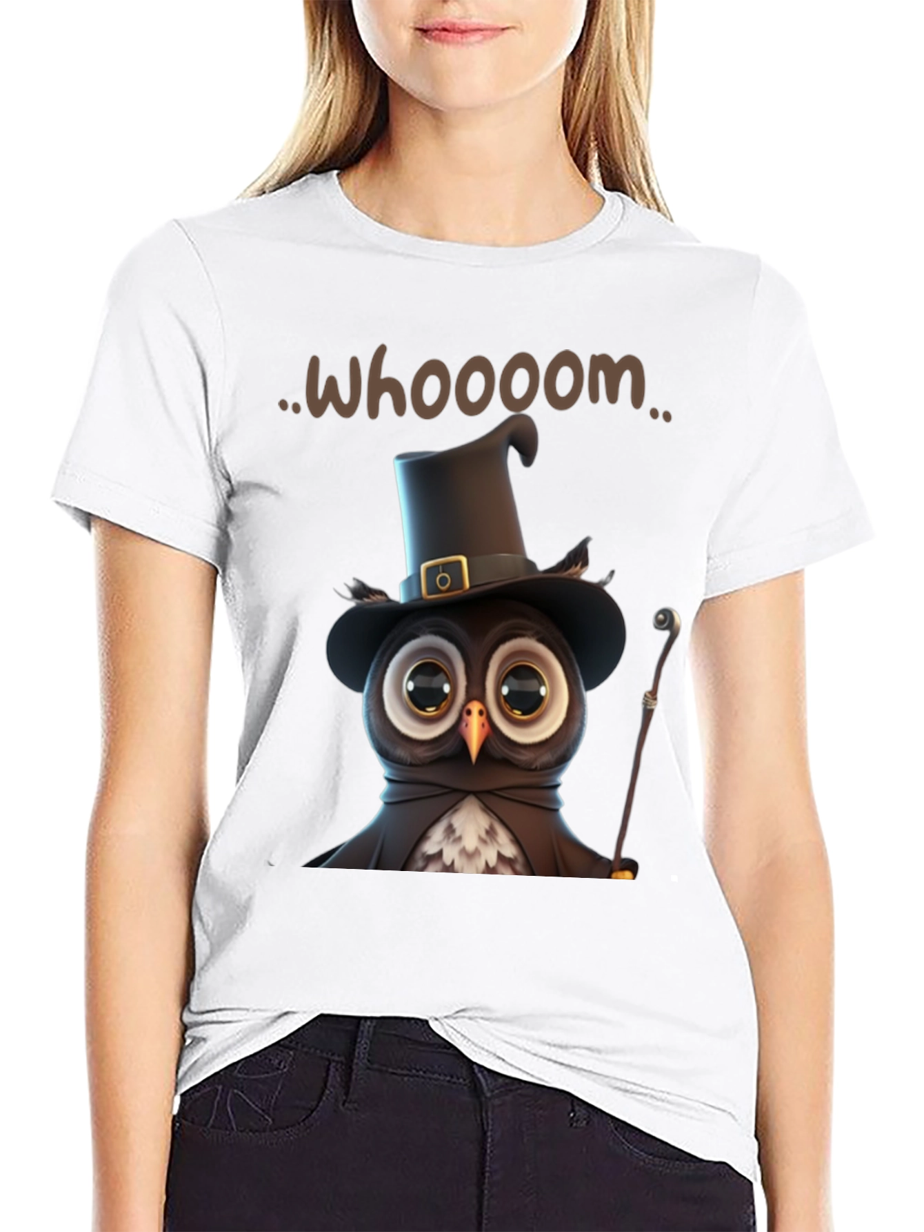Black Whimsical Owl Graphic T-Shirt view 9