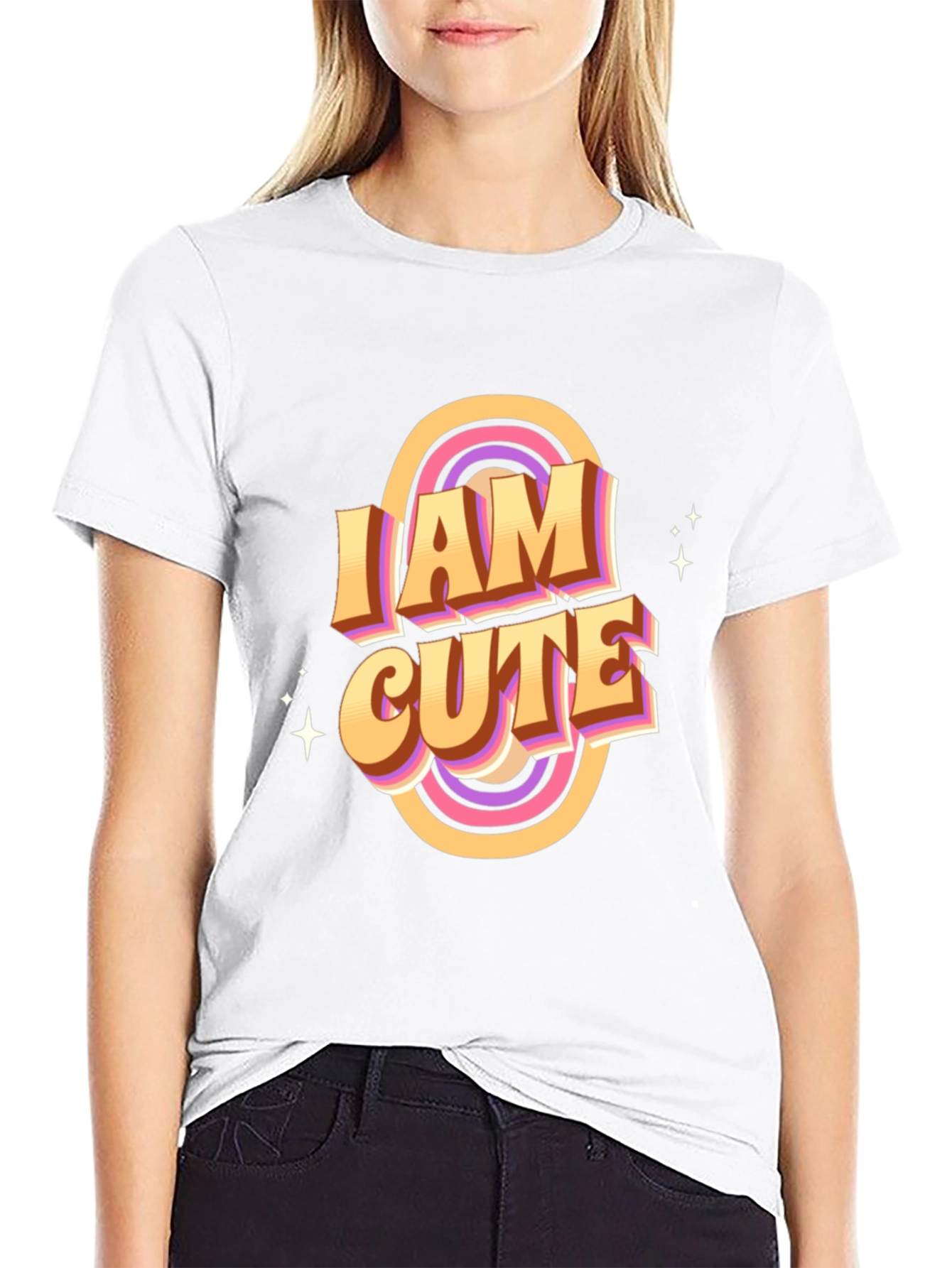 Black I Am Cute Graphic T-Shirt - Retro Style view 9