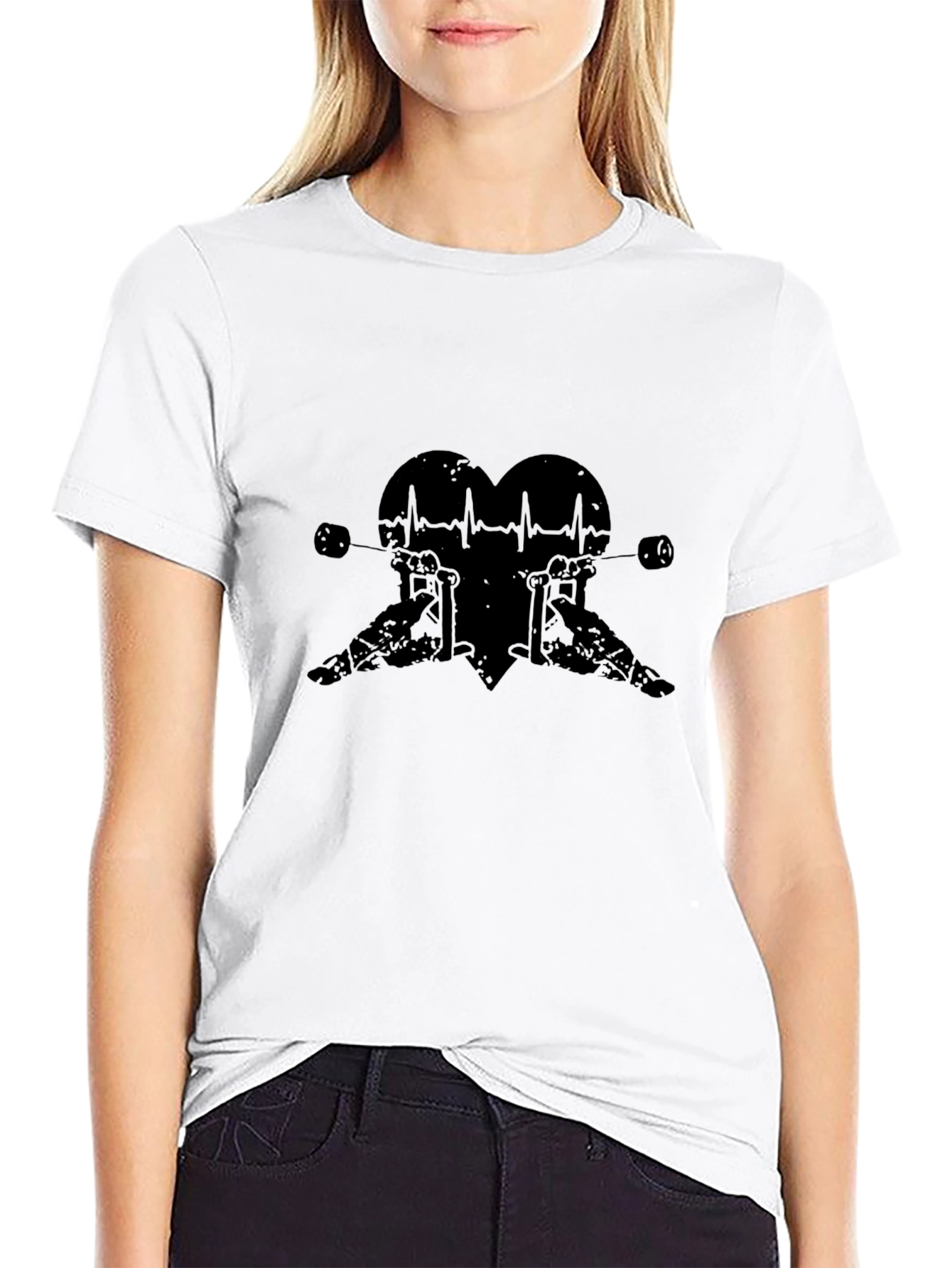 Black Weightlifting Heartbeat Graphic Tee - Black view 9