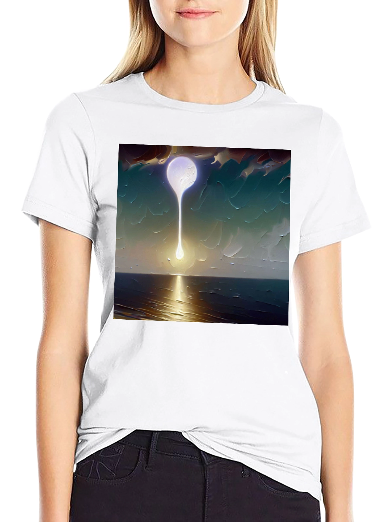 Black Abstract Moon T-Shirt - Artistic Graphic Tee view 9