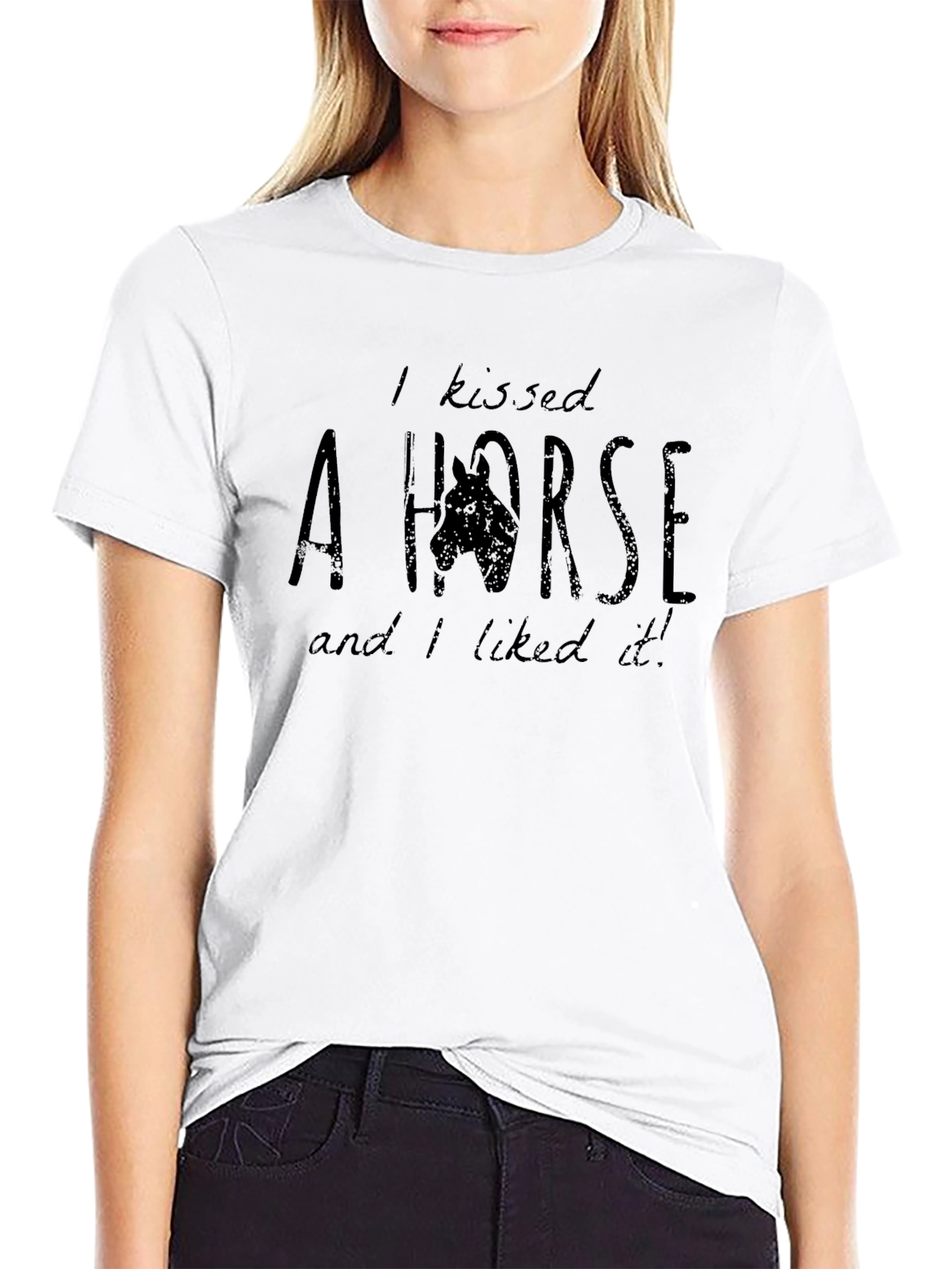 Black I Kissed A Horse T-Shirt - Unisex Crew Neck Tee view 9