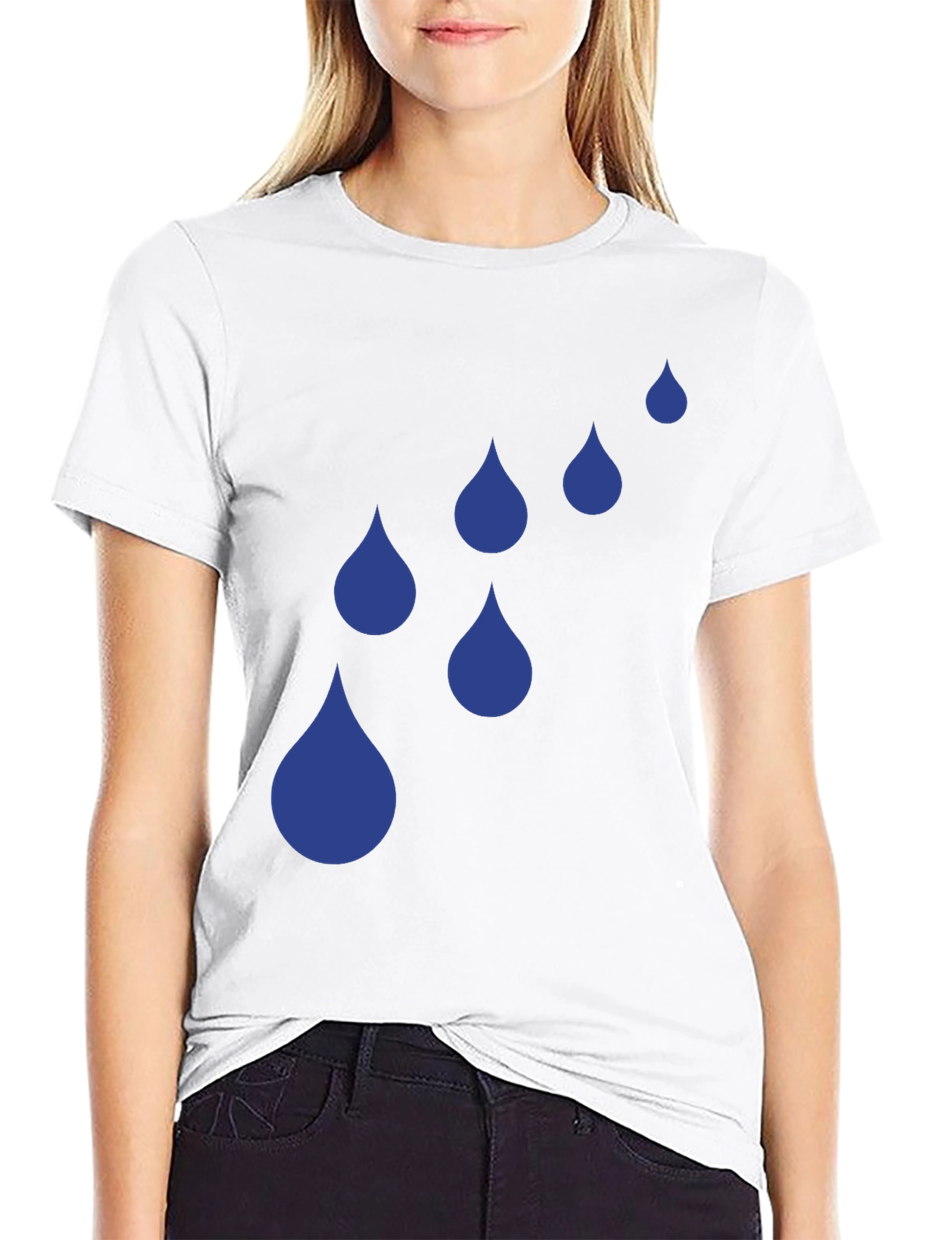 Black Blue Raindrop Graphic T-Shirt - Casual Style view 9