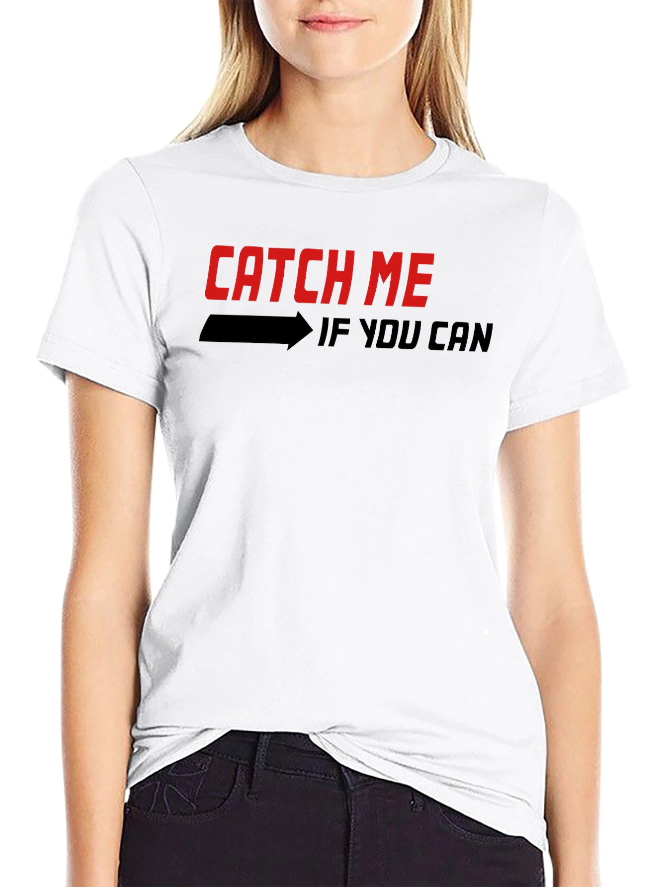Black Catch Me If You Can Graphic Tee - Stylish Black T-Shirt view 9
