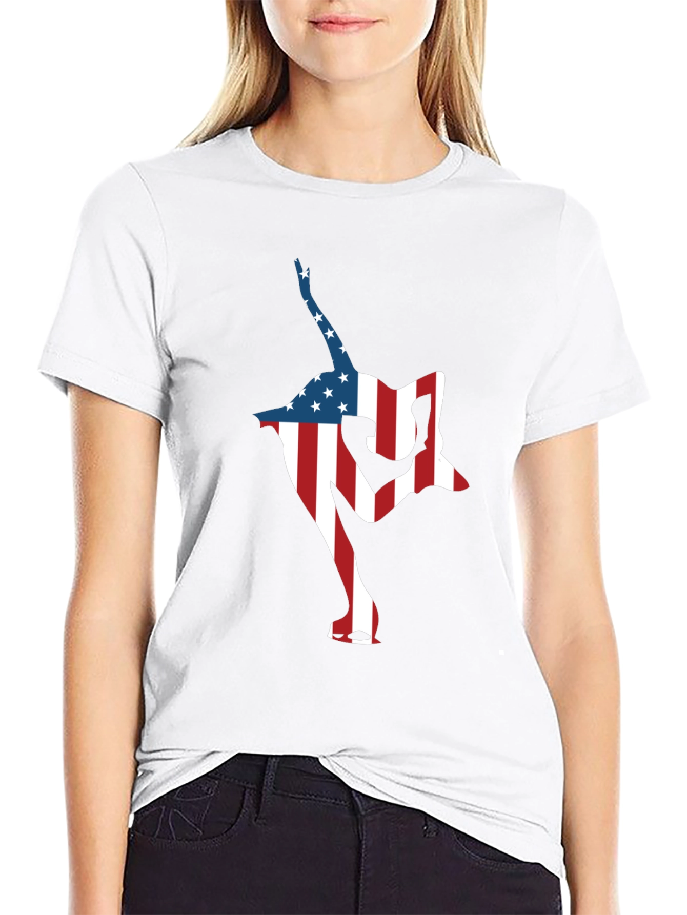 Black USA Flag Gymnast Black T-Shirt view 9