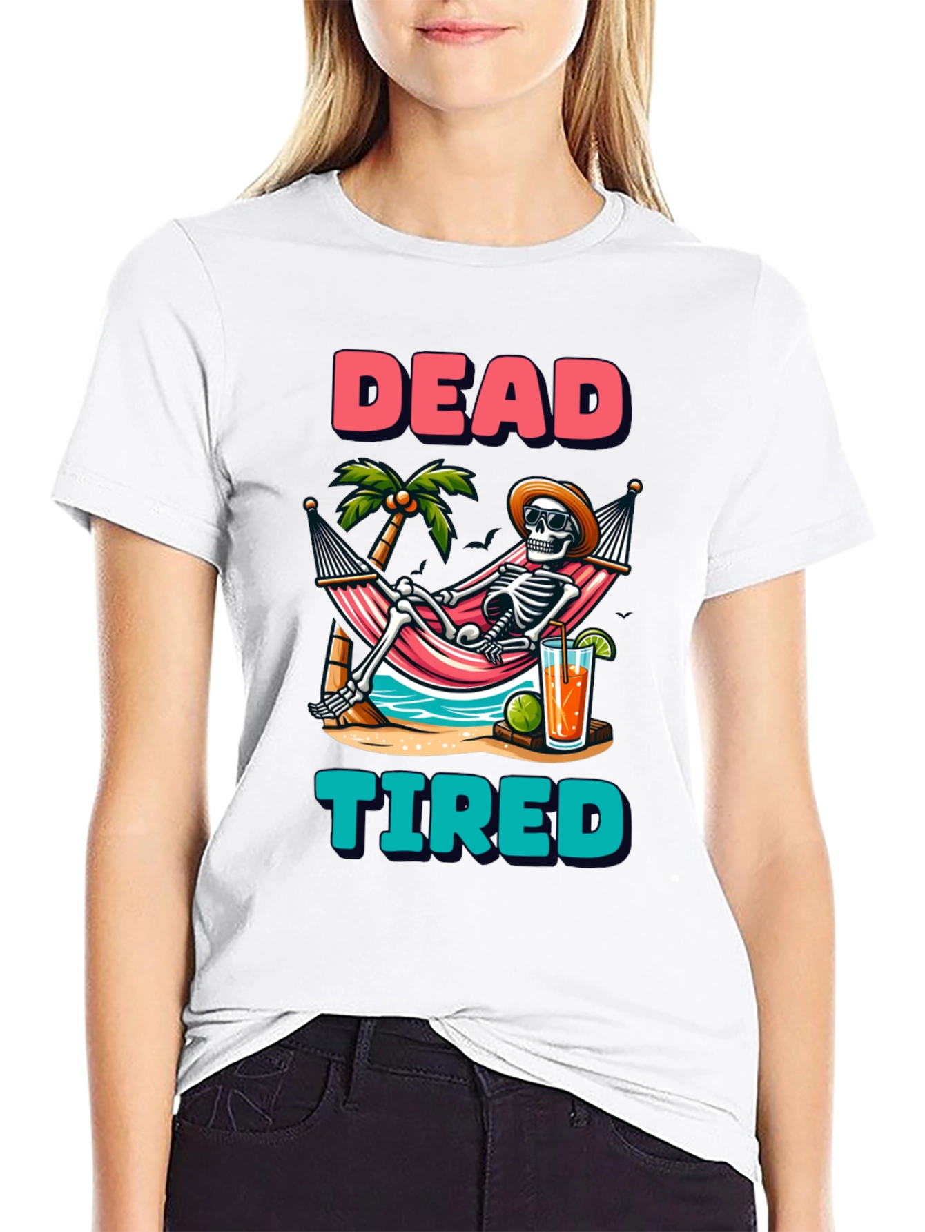 Black Dead Tired Skeleton Graphic T-Shirt view 9