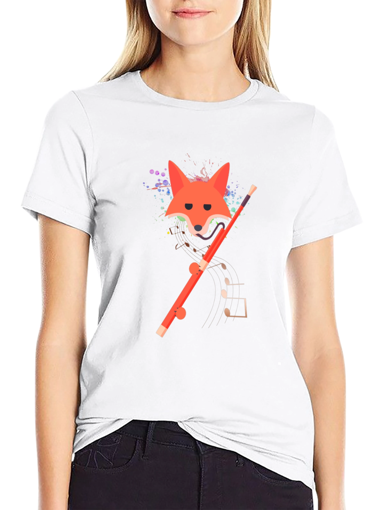 Black Fox and Flute Graphic Tee - Unique Design view 9