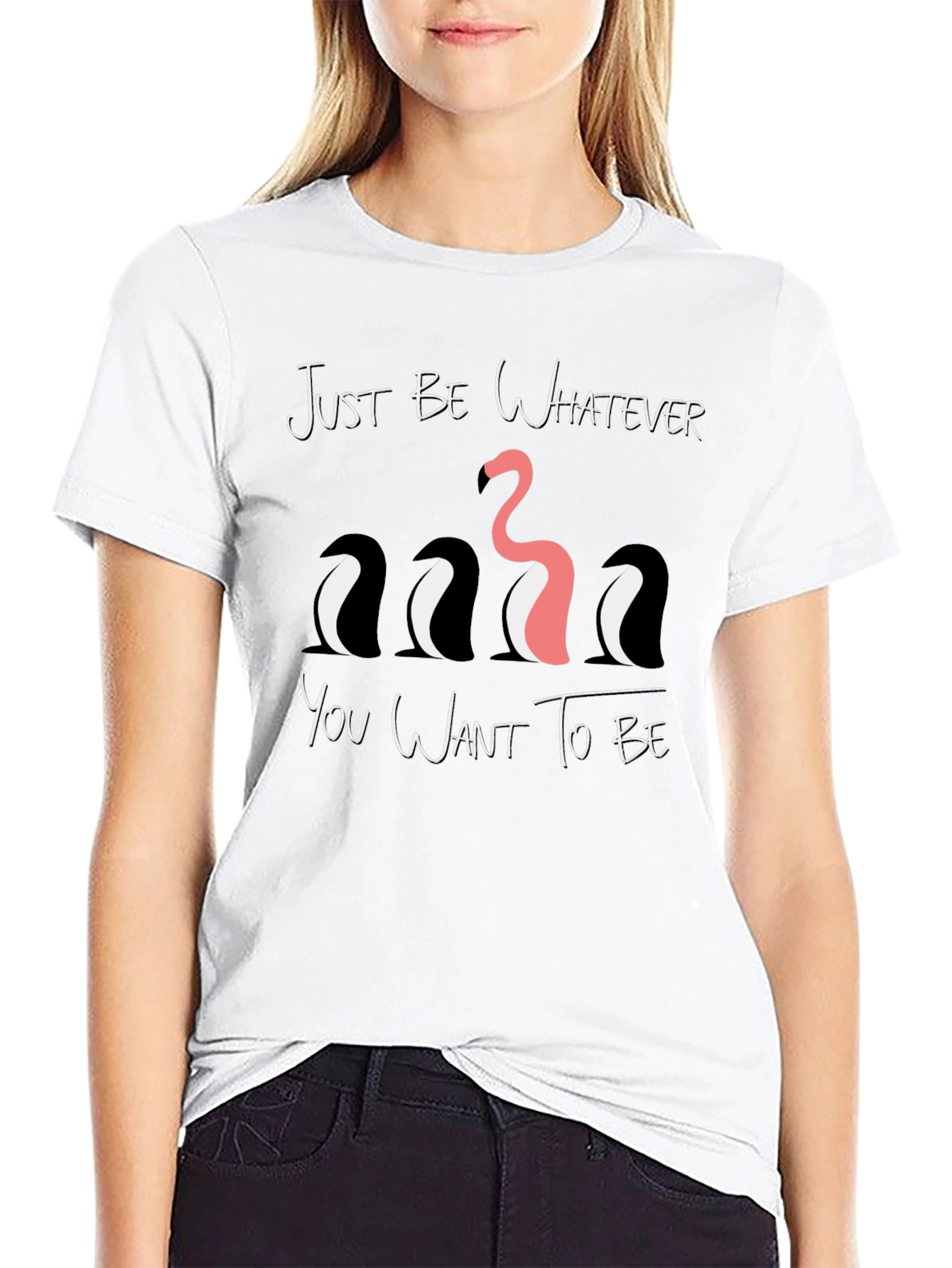Black Be Yourself Graphic Tee - Funny Flamingo & Penguins view 9