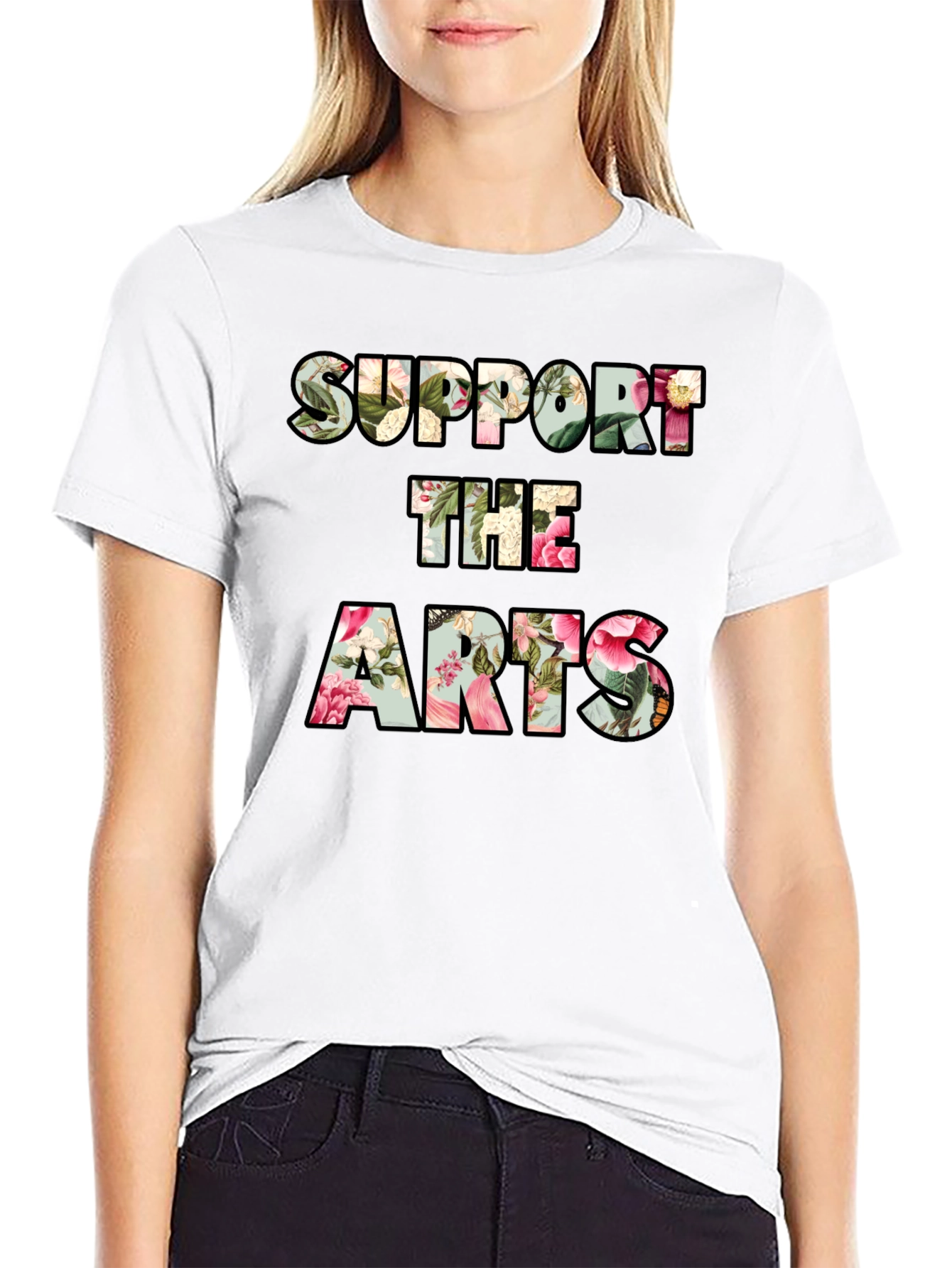 Black Support The Arts Floral Graphic Tee - Unisex view 9