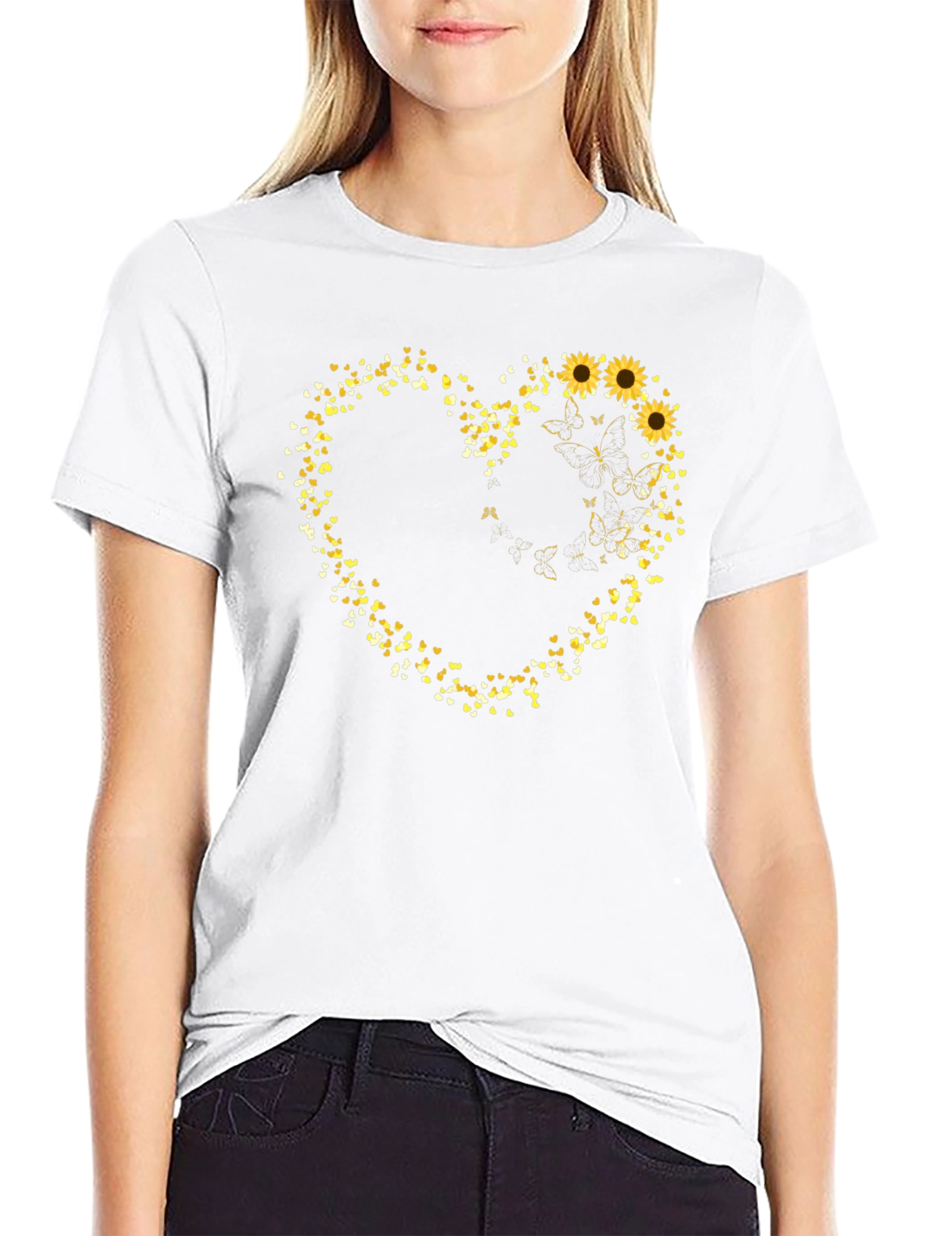 Black Sunflower Heart Graphic Tee view 9