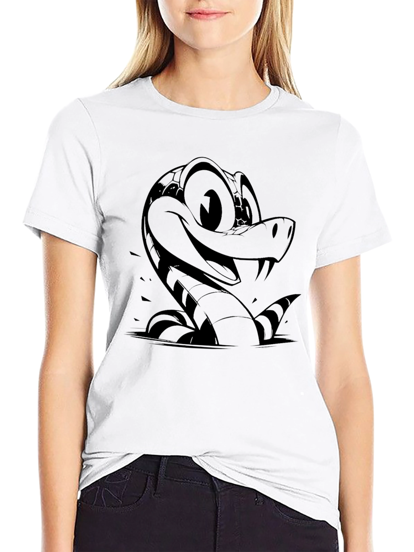 Black Cartoon Snake Graphic T-Shirt - Men's Black Tee view 9