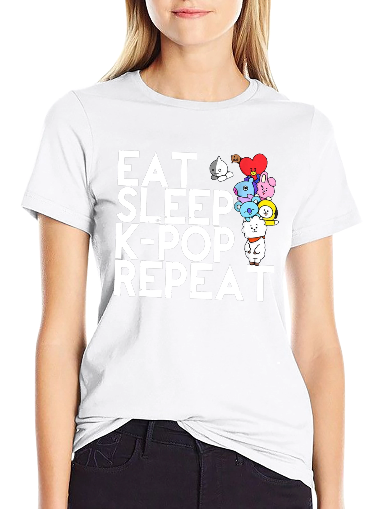 Black Eat Sleep K-Pop Repeat Black Graphic Tee view 9