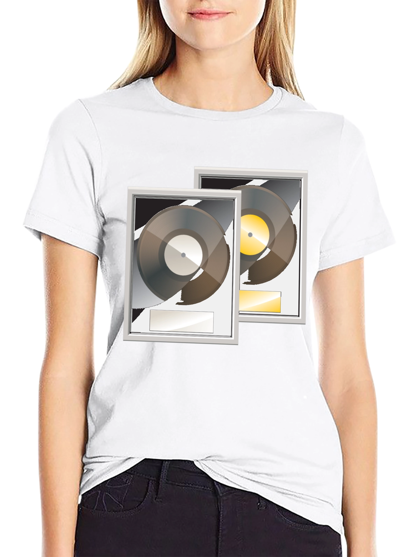 Black Black T-Shirt with Gold and Platinum Record Graphic view 9