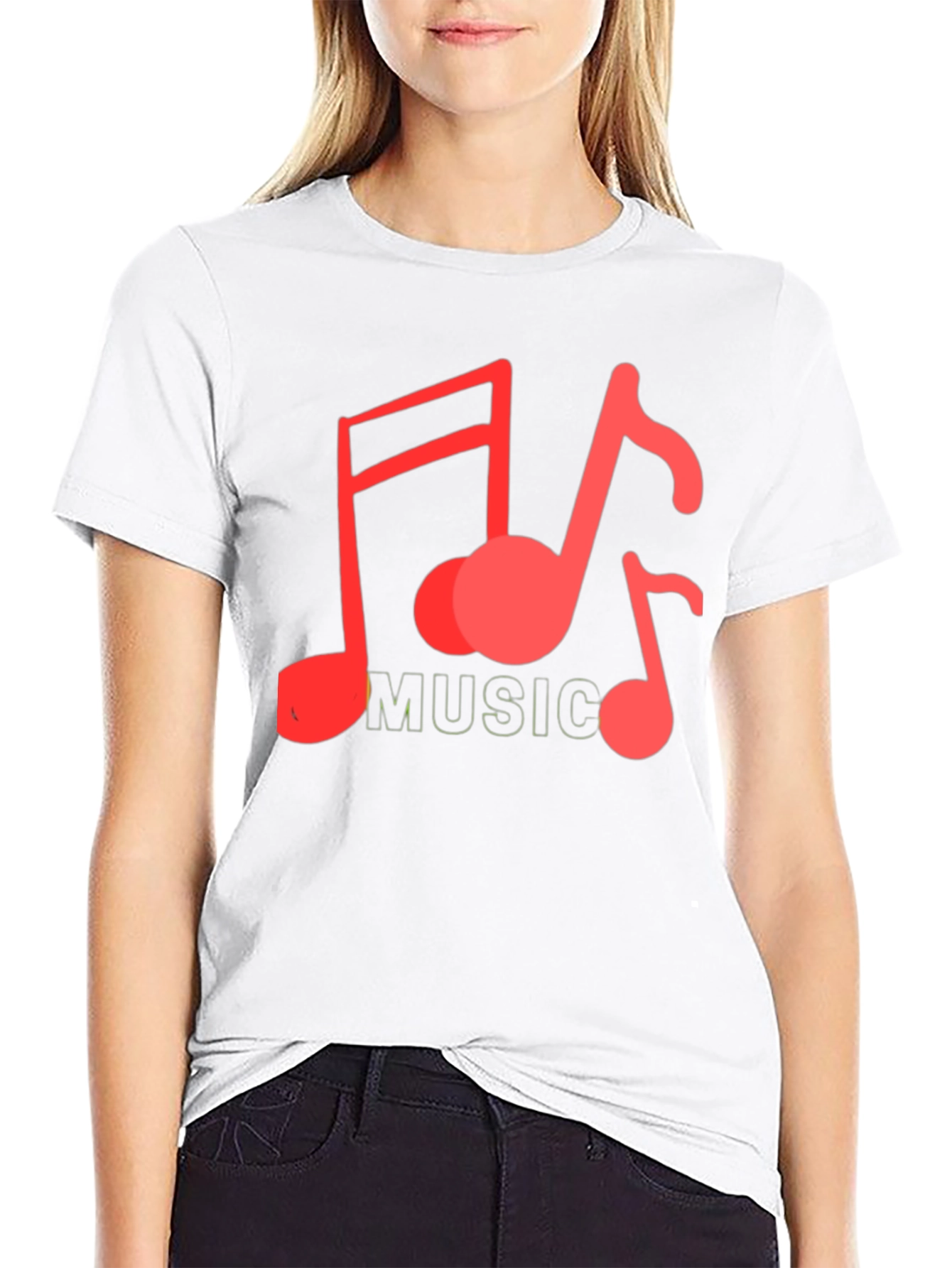 Black Musical Notes Graphic Tee - Black Cotton Casual view 9