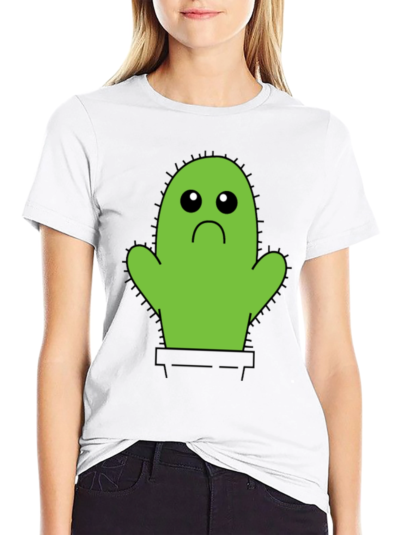 Black Sad Cactus T-Shirt - Unisex Cotton Tee view 9