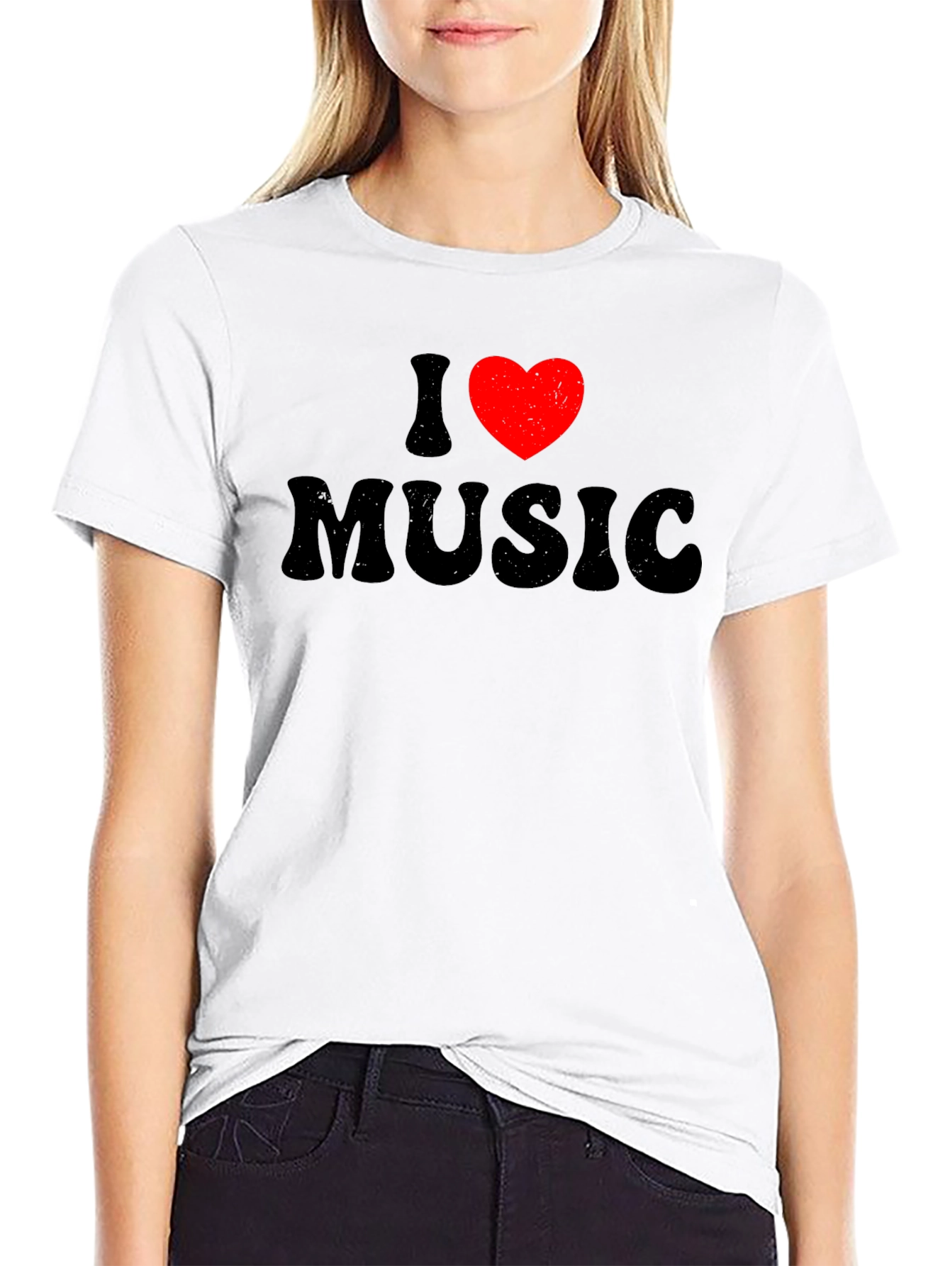 Black I Love Music Graphic Tee - Black Cotton Blend T-Shirt view 9
