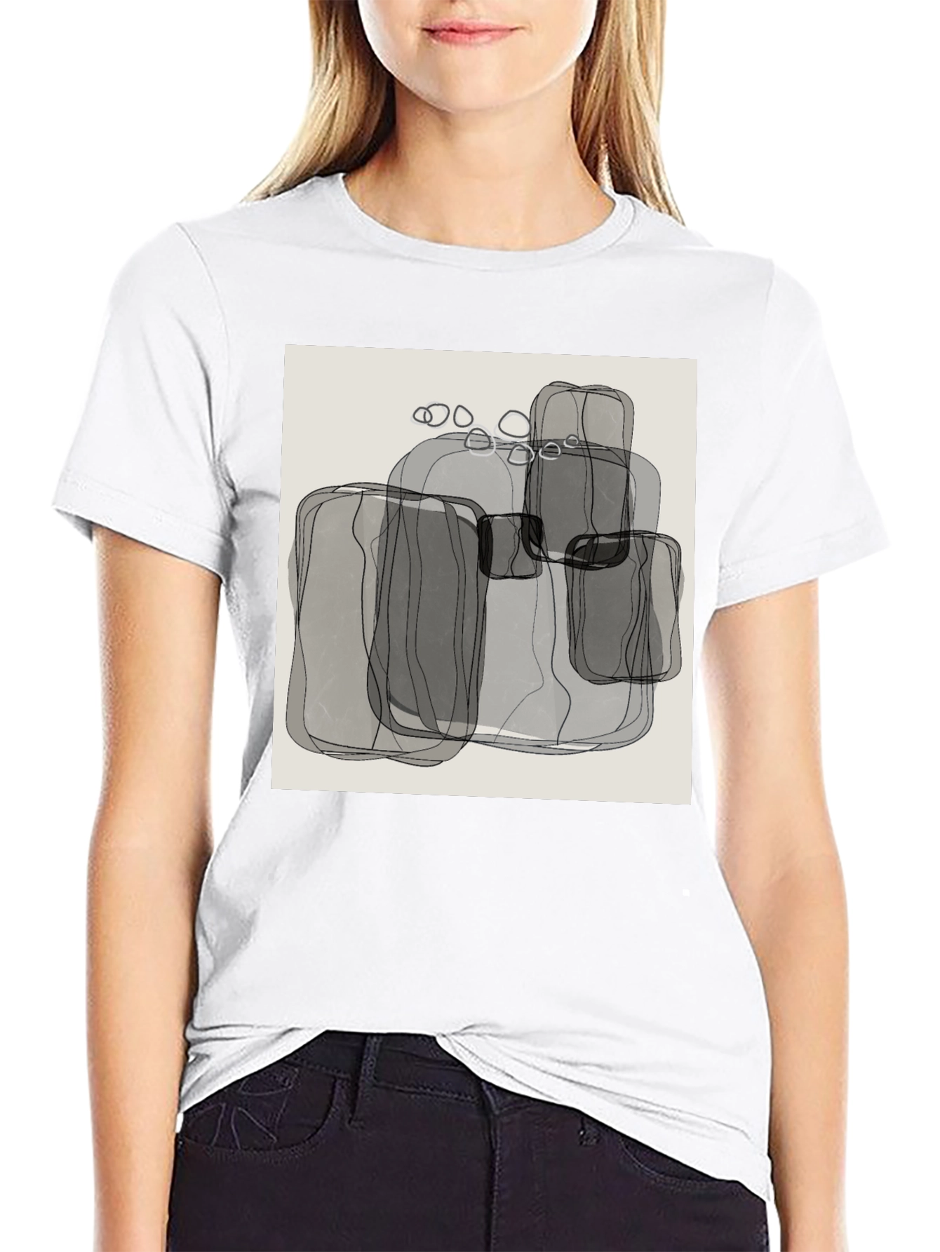 Black Abstract Gray Block Print Men's Black T-Shirt view 9