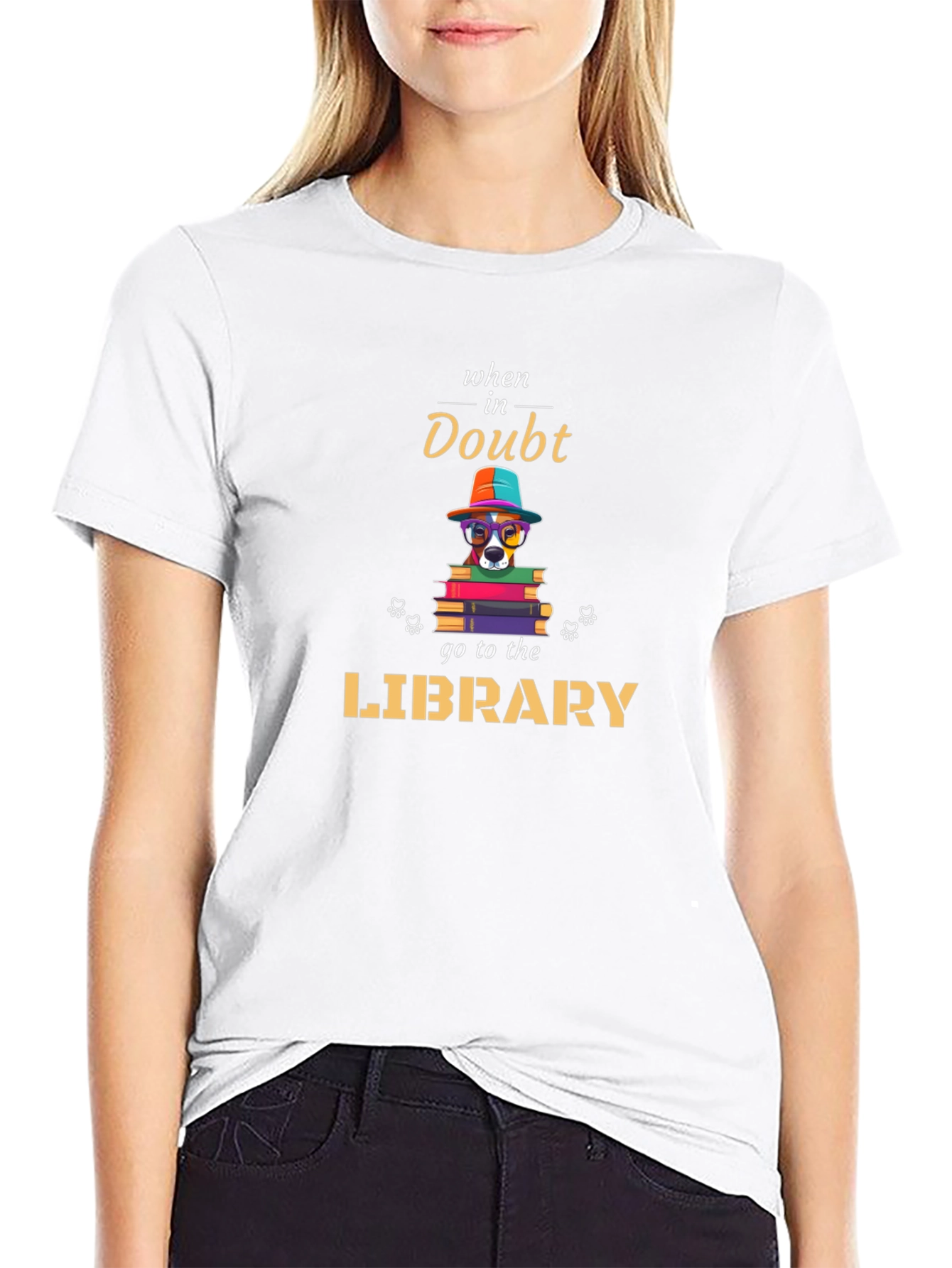 Black When In Doubt Go To The Library T-Shirt view 9